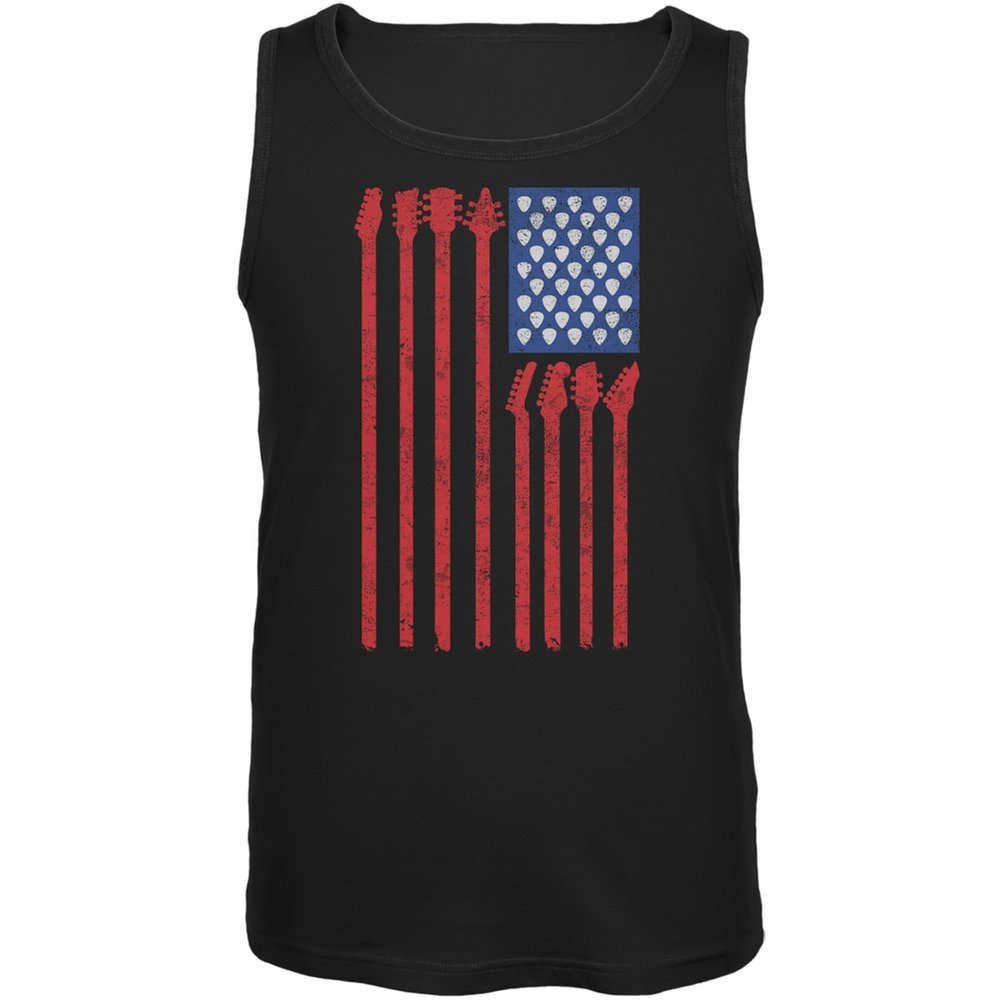 Old Glory 4th of July Stars and Strings Guitar American Flag Black Adult Tank Top - Patriotic Graphic Tee for Men & Women - Perfect for Independence Day Celebrations, Concerts, and Summer BBQs