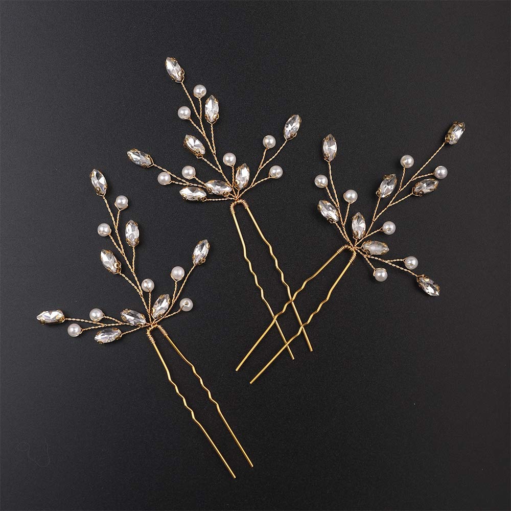 Elegant Gold Crystal Pearl Rhinestone Hair Pins for Brides & Bridesmaids – Wedding Hair Accessories for Women, Perfect for Bridal Shower, Bachelorette Party & Special Occasions
