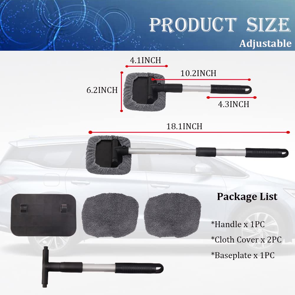 **Premium Car Glass Cleaner with Extendable Handle - Microfiber Windshield Wiper Tool for Streak-Free Cleaning - Auto Glass Cleaning Kit (Gray Square) - Perfect for Cars, Trucks & SUVs**