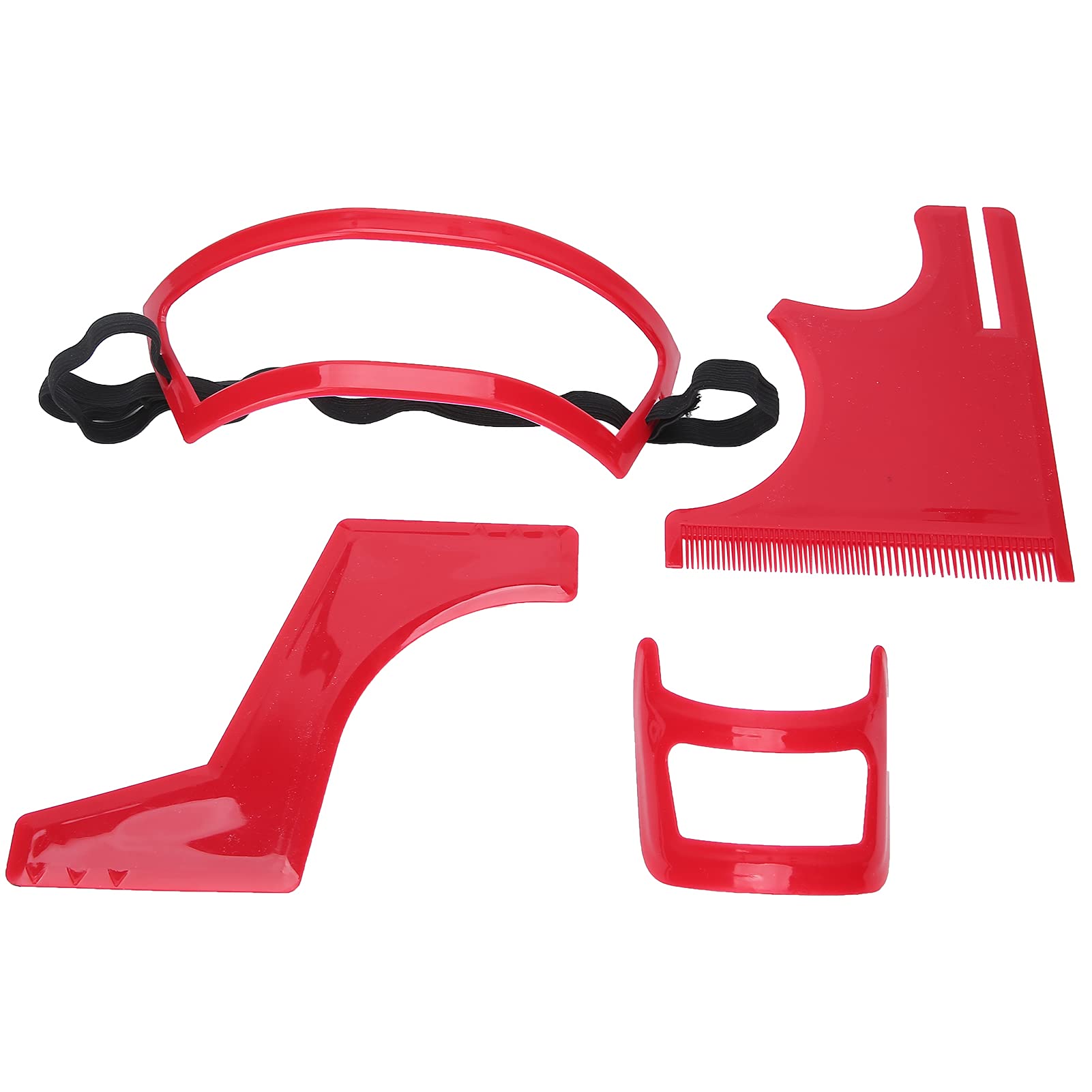 Professional Beard Shaping Tool Kit - 4pcs Beard Styling & Grooming Templates for Precise Hairline Cutting & Shaving | Perfect for Barbershop & Home Grooming | Durable Red Plastic Beard Template Set