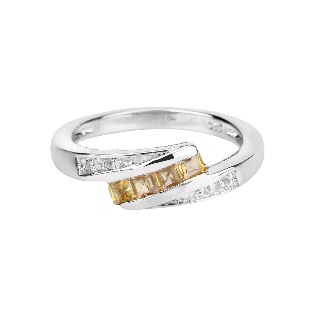 Natural Yellow Beryl & White Zircon Sterling Silver Bypass Ring for Women | Elegant Dainty Jewelry Gift for Birthday, Anniversary & Special Occasions