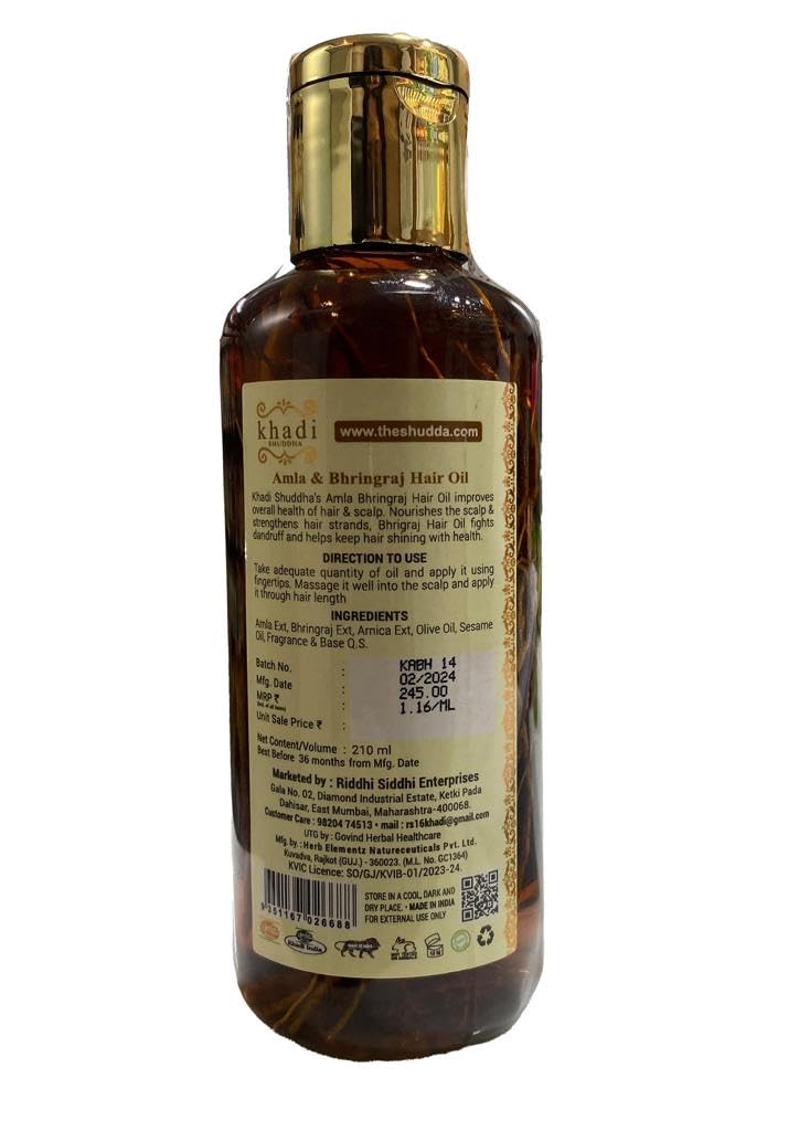 KHADI SUDDHA Amla Bhringraj Hair Oil - 210ml | Sulfate & Paraben Free | Ayurvedic Hair Growth Treatment | For Dry, Damaged Hair & Scalp Care