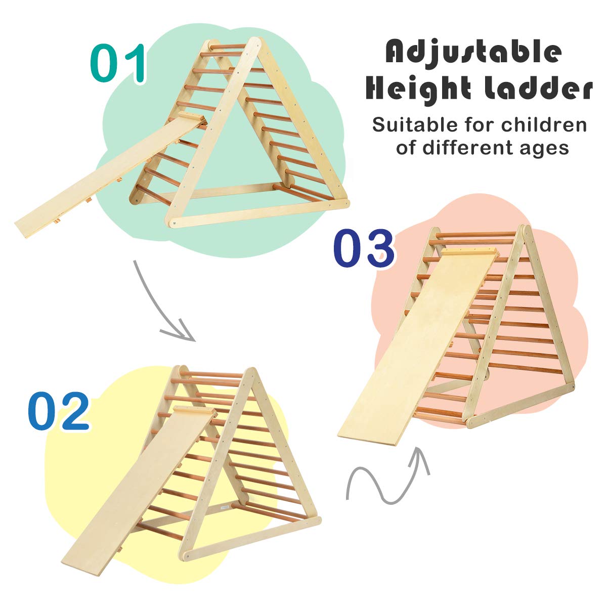 HONEY JOY 2-in-1 Foldable Wooden Triangle Climber with Ramp, Ladder & Slide - Indoor Toddler Climbing Set for Playground, Gym & Daycare - Perfect Gift for Boys & Girls (Natural) - Ideal for Montessori Play, Home Exercise & Early Childhood Development