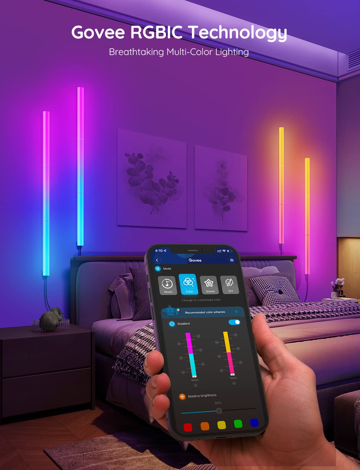 Govee Glide RGBIC Smart LED Wall Lights - 2 Panels Set (3 Sections Each) with Alexa & Google Assistant, Gaming Room & Bedroom Lighting for Ambient & Decorative Mood