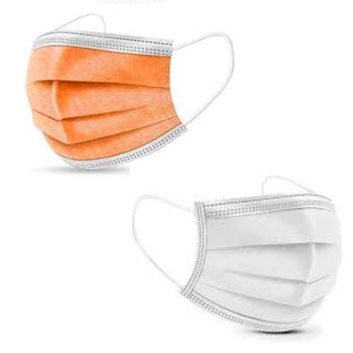 Disposable Surgical Face Masks with Nose Wire - 50 Pcs Each Color (White & Orange) - 3-Ply Breathable Protection for Daily Use, Work, Travel & Public Safety - Pack of 100