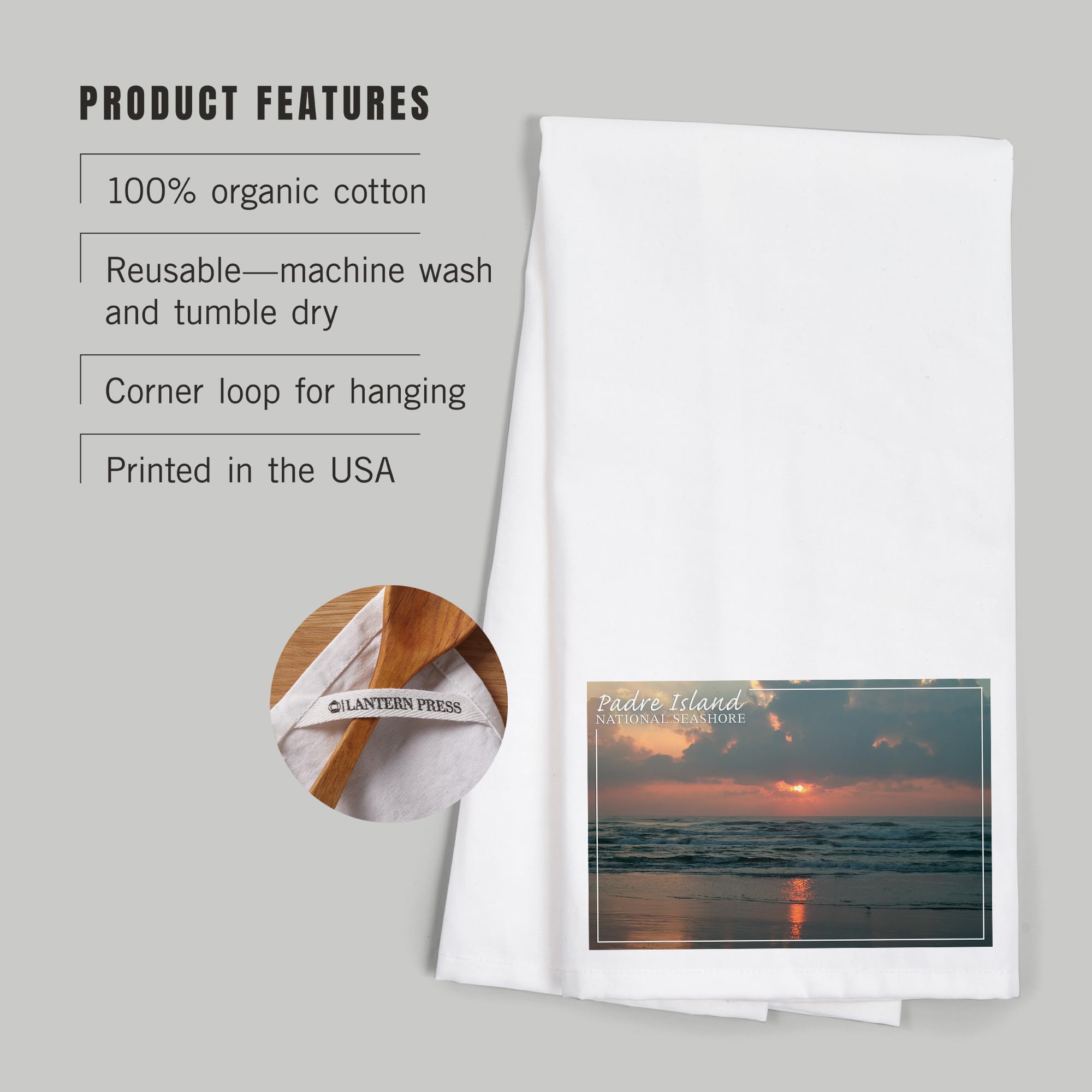 Lantern Press Padre Island National Seashore Dawn Print 100% Cotton Tea Towel - Decorative Kitchen Hand Towel for Home, Dish Drying & Coastal Decor