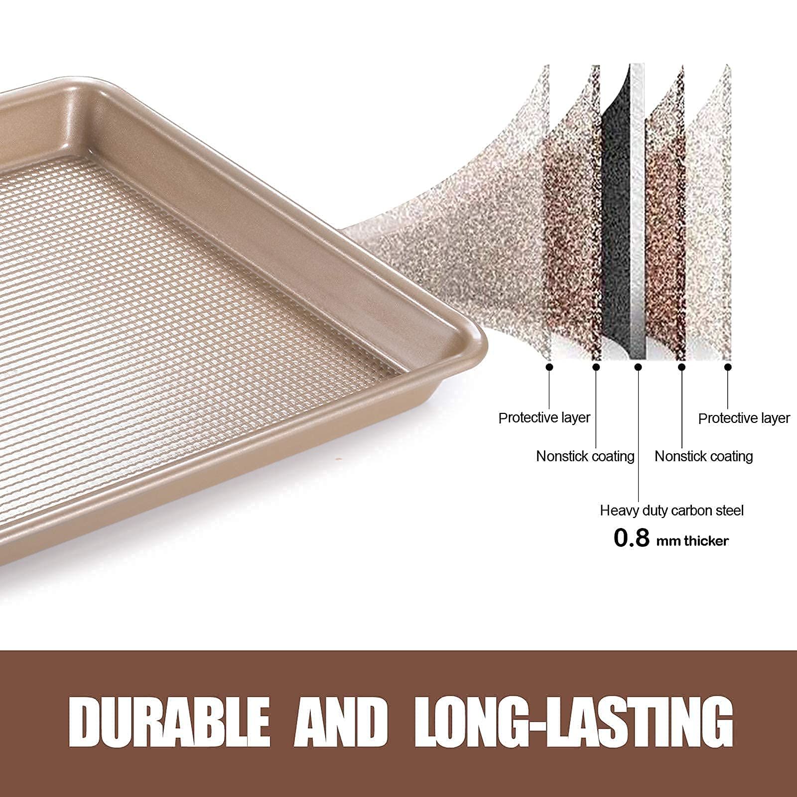 Nonstick Cookie Sheet Set - 13inch & 18inch Gold Baking Pans for Oven, Perfect for Cookies, Roasting Vegetables & Meal Prep