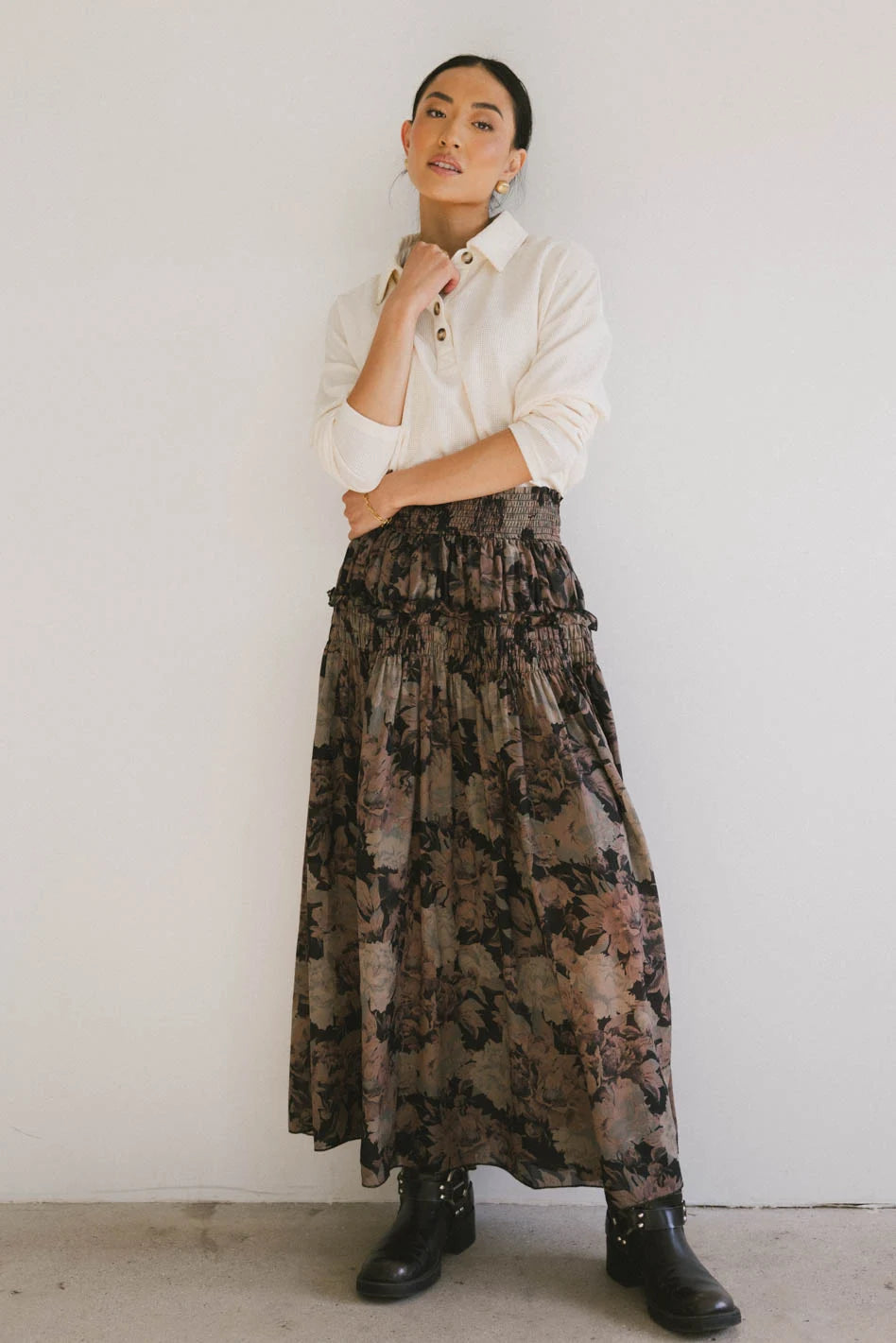 Black Heather Floral Maxi Skirt for Women | Boho Summer Beach Dress | Perfect for Vacations, Weddings & Casual Outings