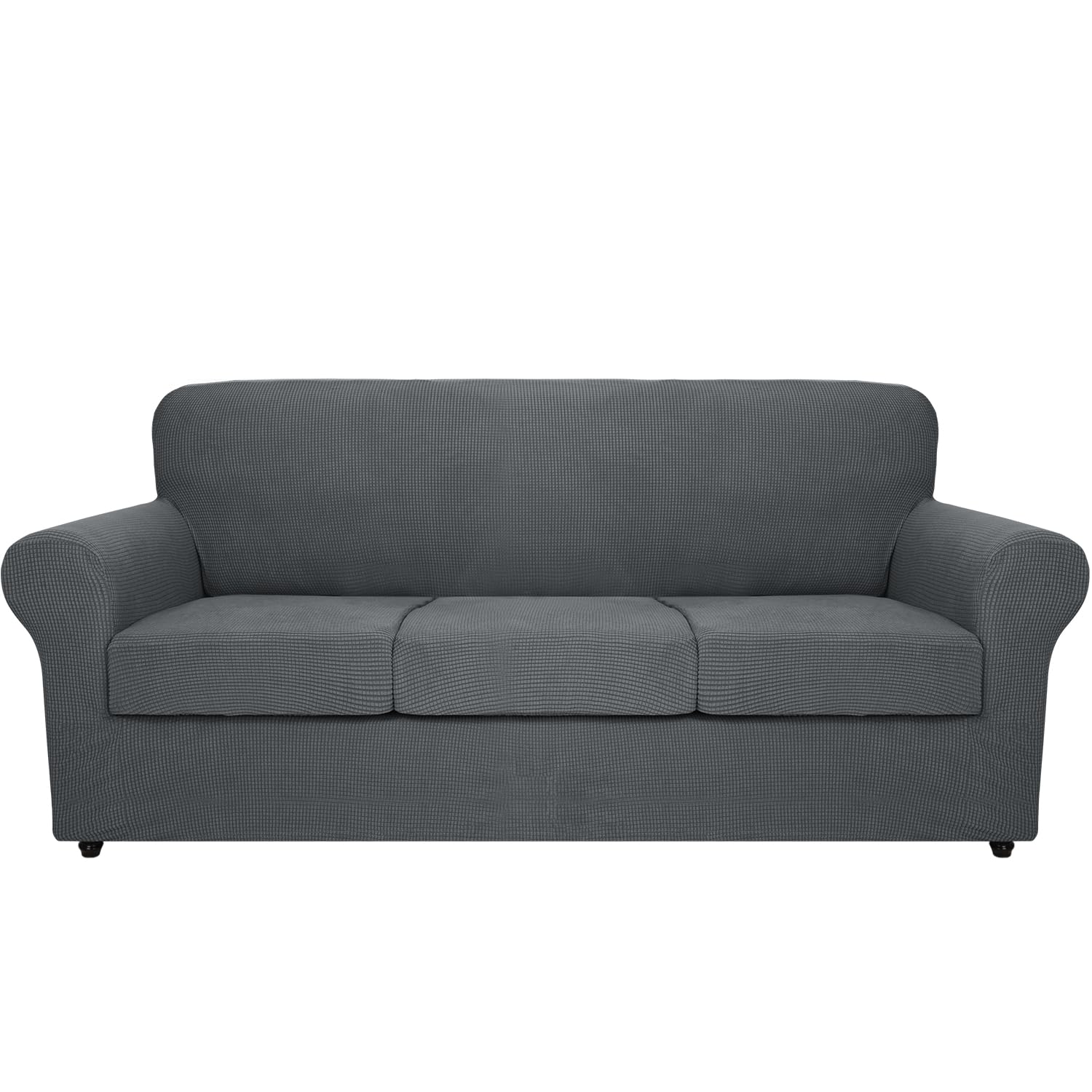 ZNSAYOTX 4-Piece Stretchable Jacquard Sofa Slipcovers - Dark Grey Couch Covers for 3-Cushion Couches, Machine Washable Furniture Protector for Living Room, Home Decor & Pet Protection