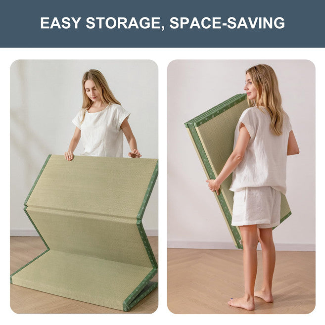 MAXYOYO Japanese Tatami Mat - 100% Natural Rush Grass, Portable & Foldable Futon Mattress for Floor Sleeping | Traditional Firm Floor Bed | Perfect for Meditation, Yoga, Guest Room & Small Space Living