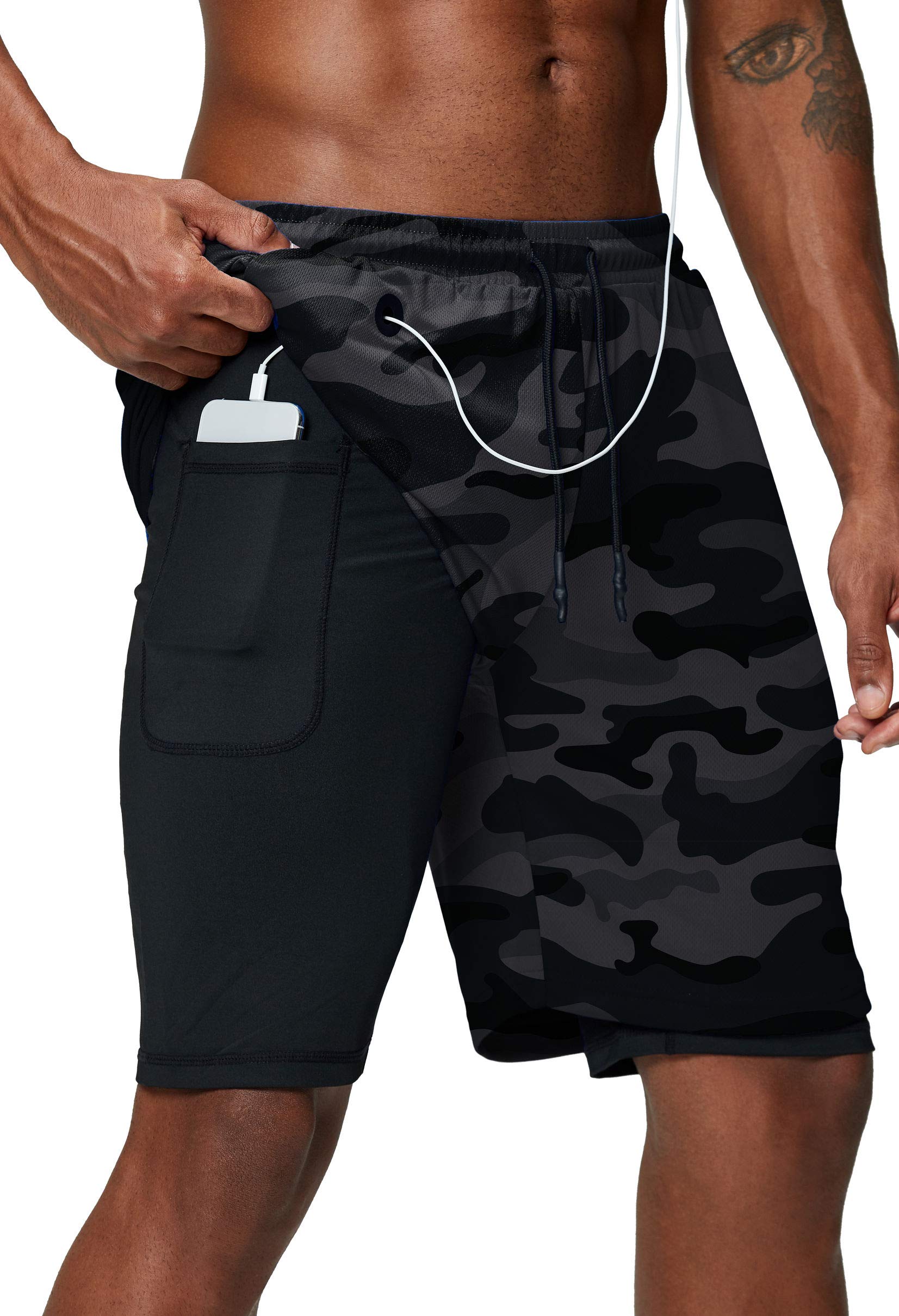Pinkbomb Men's 2-in-1 Running Shorts with Phone Pocket - Quick Dry Gym Workout Shorts for Men | Perfect for Jogging, Training & Outdoor Activities