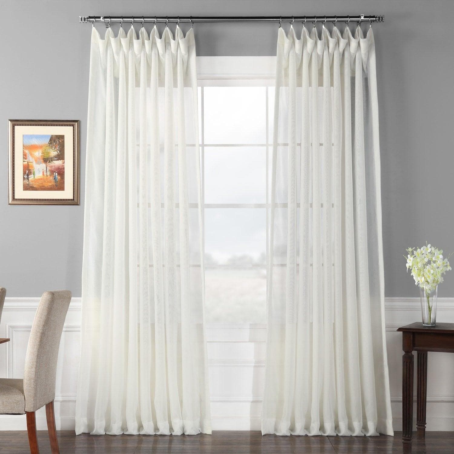 Double Layer Sheer Curtains Off White - Extra Wide Window Drapes for Living Room, Bedroom & Nursery (90