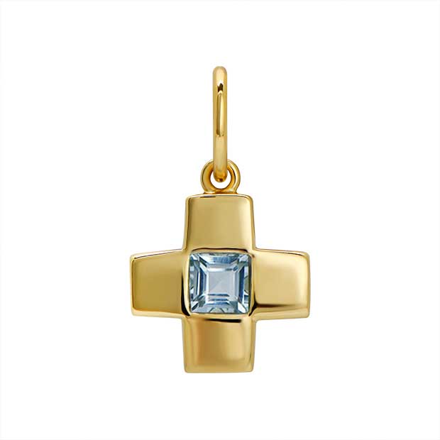 Goldbug Collection Blue Topaz Cross Charm Pendant - Elegant Jewelry Gift for Women, Perfect for Christmas, Birthday & Special Occasions