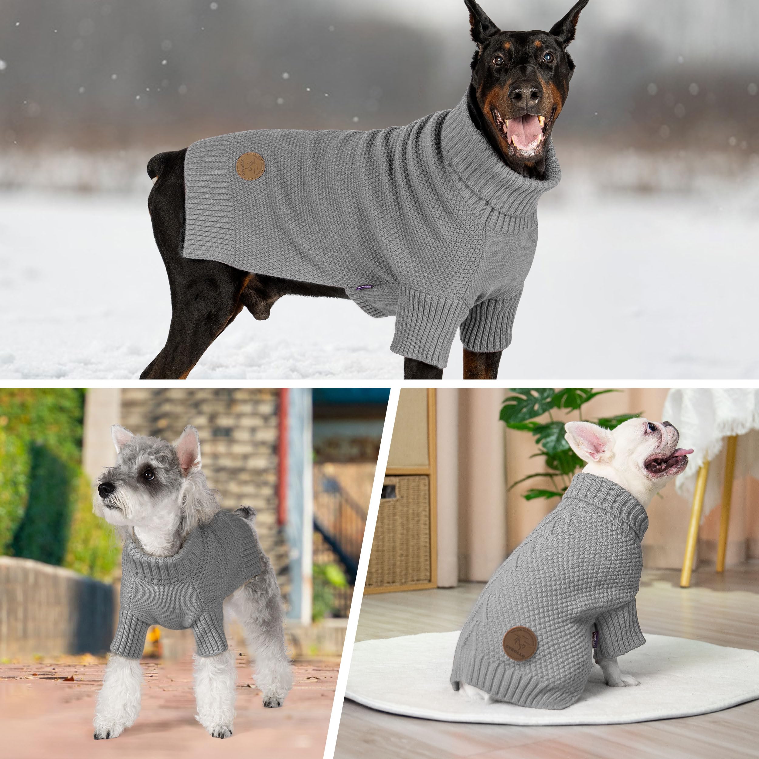 Cyeollo Warm Knit Dog Sweater with Leash Hole - Grey for Small Dogs - Perfect for Winter Walks