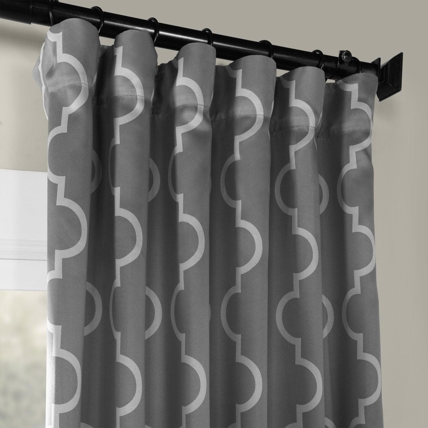 Seville Grey & Silver Geometric Blackout Curtains for Bedroom & Living Room - Modern Window Treatment for Light Blocking & Privacy