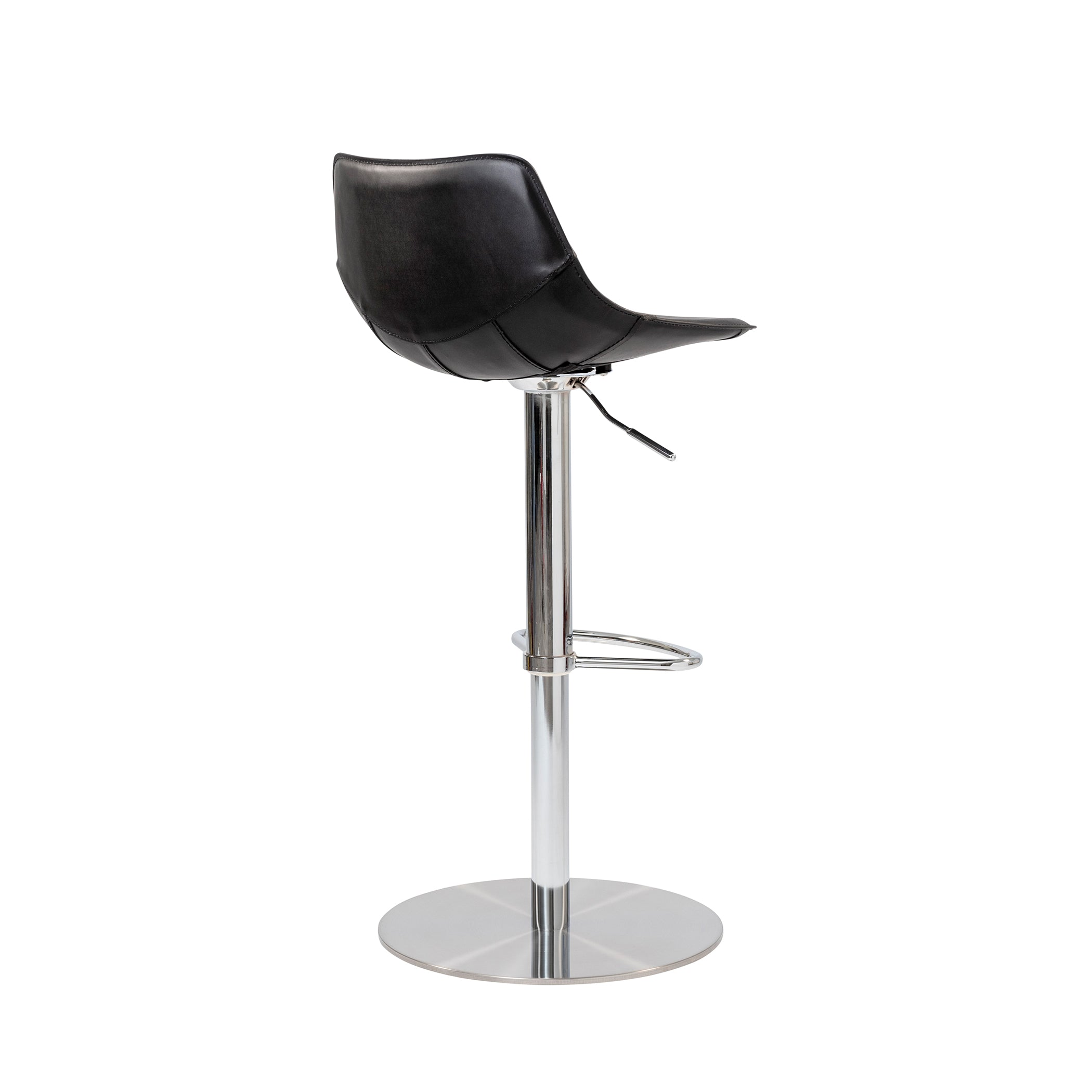 Rudy Adjustable Swivel Bar Stool - Black Leather Seat with Brushed Stainless Steel Base - Perfect for Kitchen Islands, Home Bars & Counter Height Dining