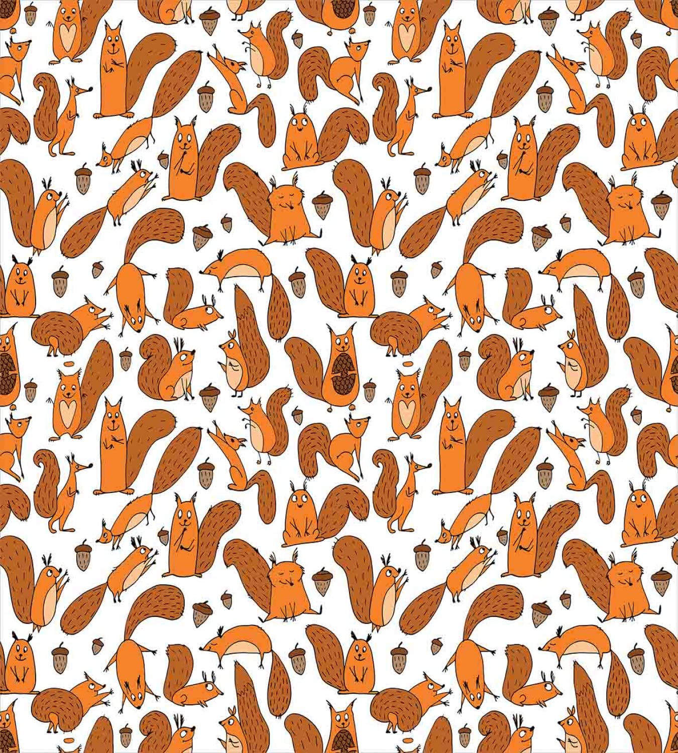 Funny Squirrel Family Playing with Nuts Duvet Cover Set - 2 Pack Queen Size with 4 Pillowcases, Dark Orange Continuous Pattern Print Bedding - Perfect for Kids' Rooms, Cozy Bedrooms & Wildlife Themed Decor