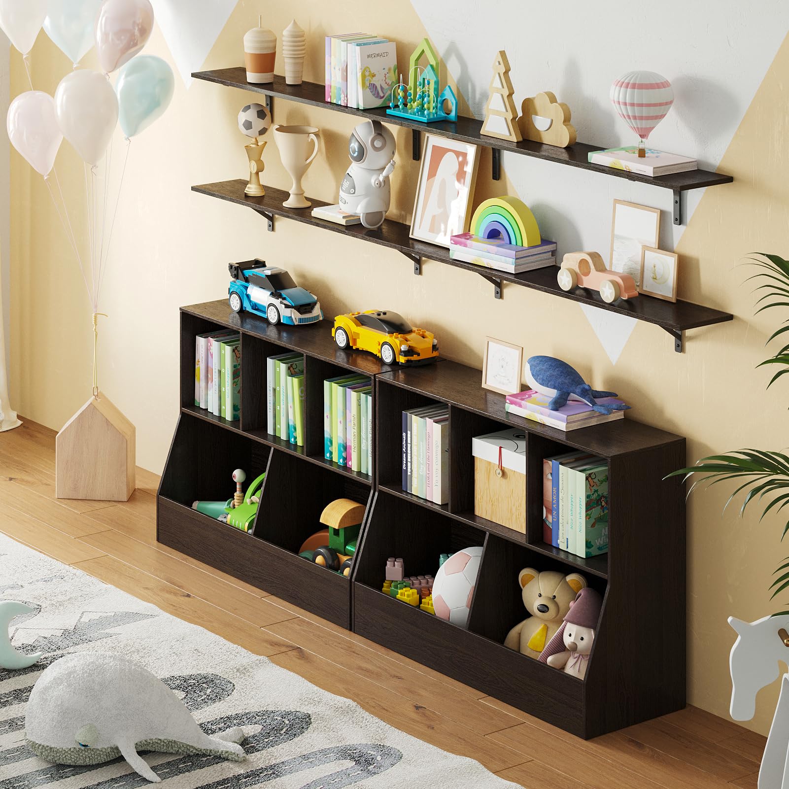 DINZI LVJ 5-Cubby Wooden Toy Storage Organizer & Kids Bookshelf - Espresso Finish, 39.4