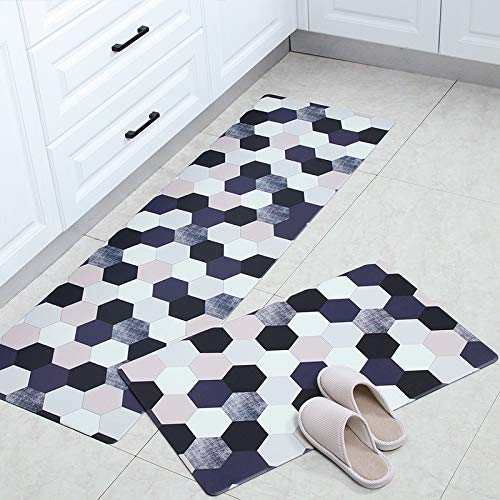 Futchoy Non-Slip Kitchen Rugs Set - 2 Pack PVC Waterproof Mats (17x30 + 17x60 Inches) - Oil & Stain Resistant Floor Mats for Kitchen, Bedroom, Hallway - Perfect for High Traffic Areas & Spill Protection