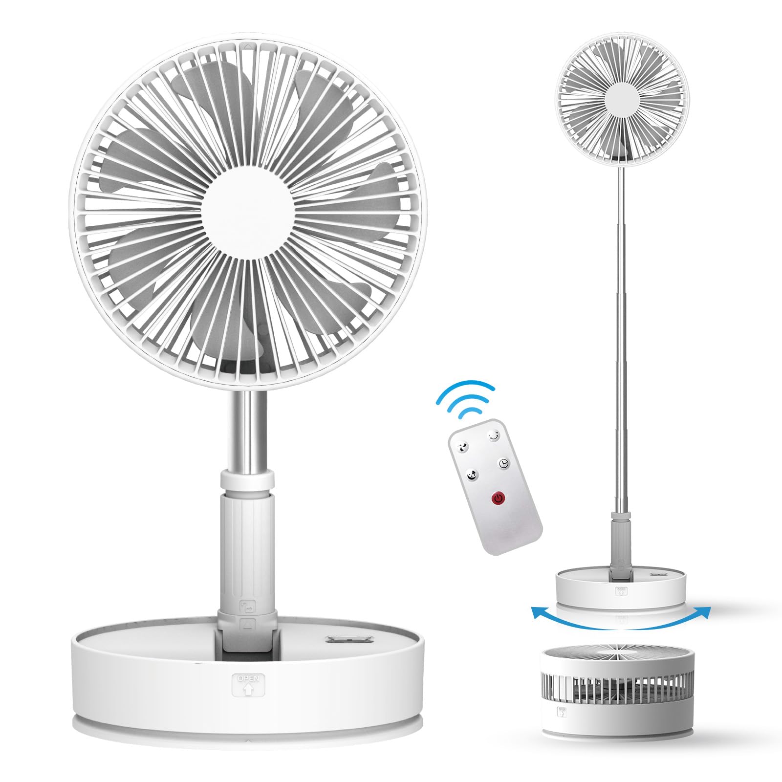 Rechargeable 7200mAh Cordless Foldable Portable Fan - Remote Control Oscillating Desk/Floor Standing Fan with USB Charging | Perfect for Bedroom, Office, Travel, Camping & Outdoor Use