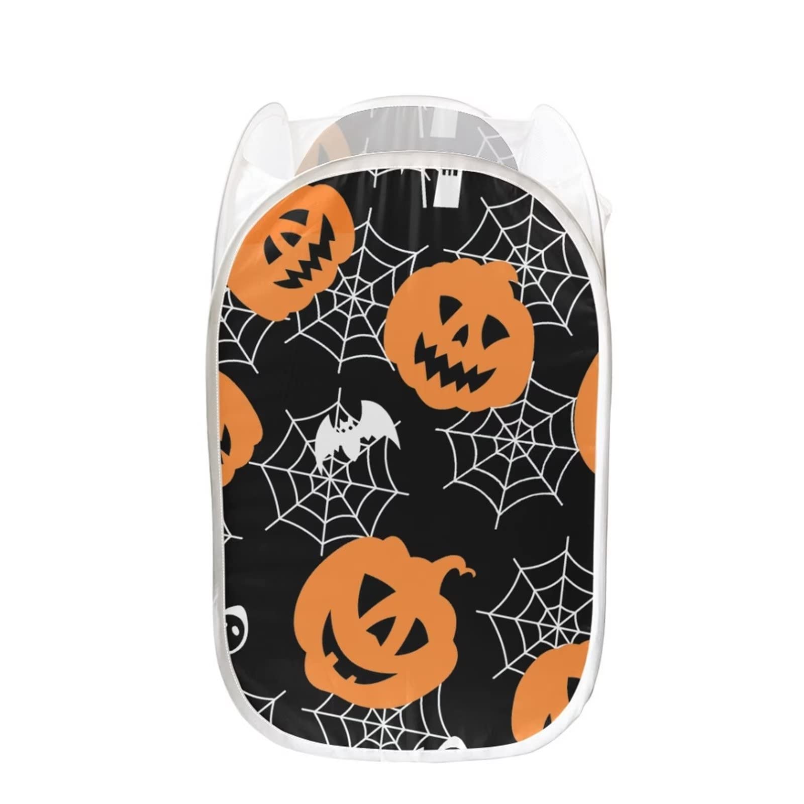 PZZ BEACH Halloween Pumpkin Laundry Basket - Spider Web Pop-Up Clothes Hamper & Storage Bin for Kids Room, Dorm, or Halloween Party Decor