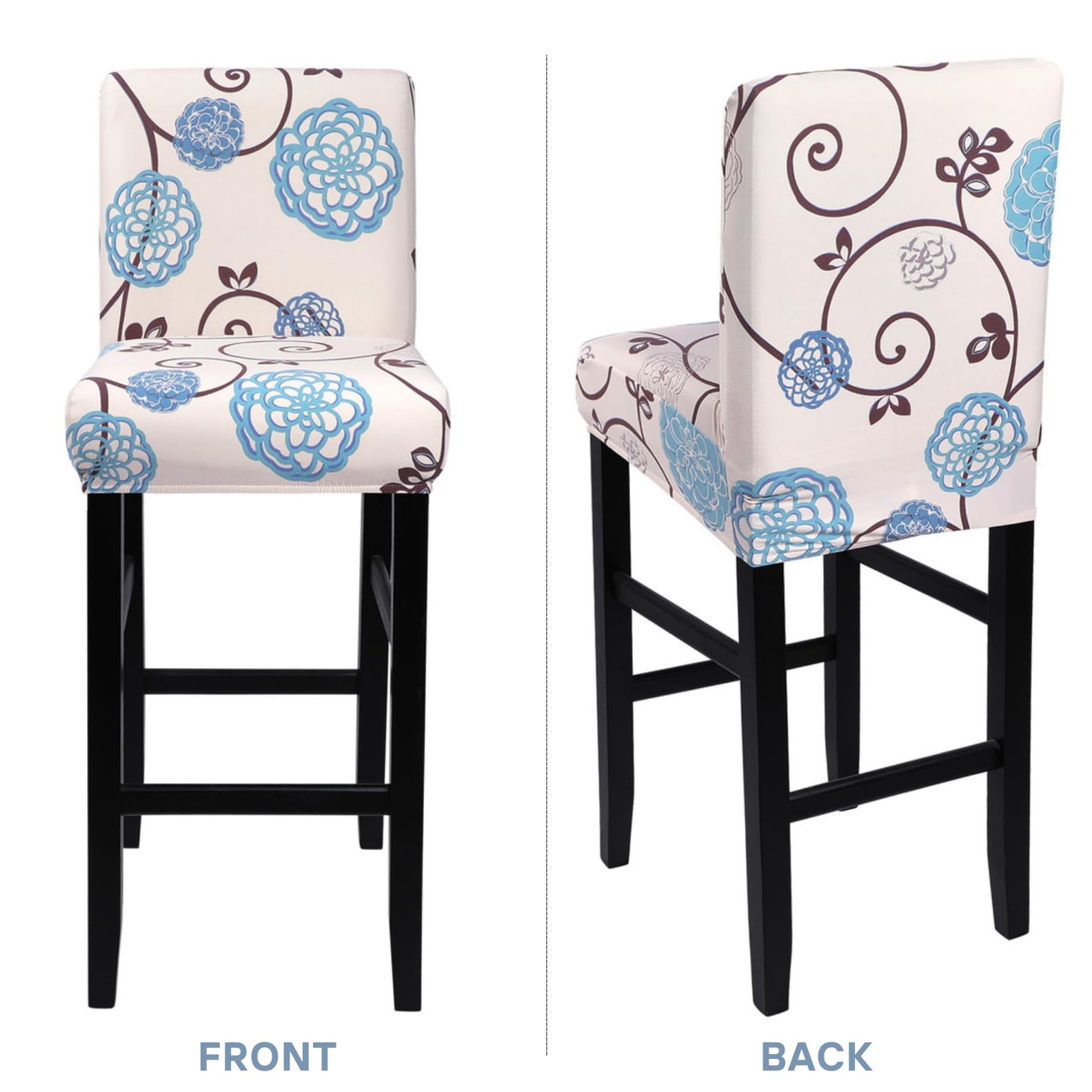 Stretch Washable Bar Stool Covers Set of 2 - Counter Height Chair Seat Covers for Kitchen, Dining Room & Cafe - Ball Flower Design - Perfect for Home Decor & Restaurant Seating Upgrade