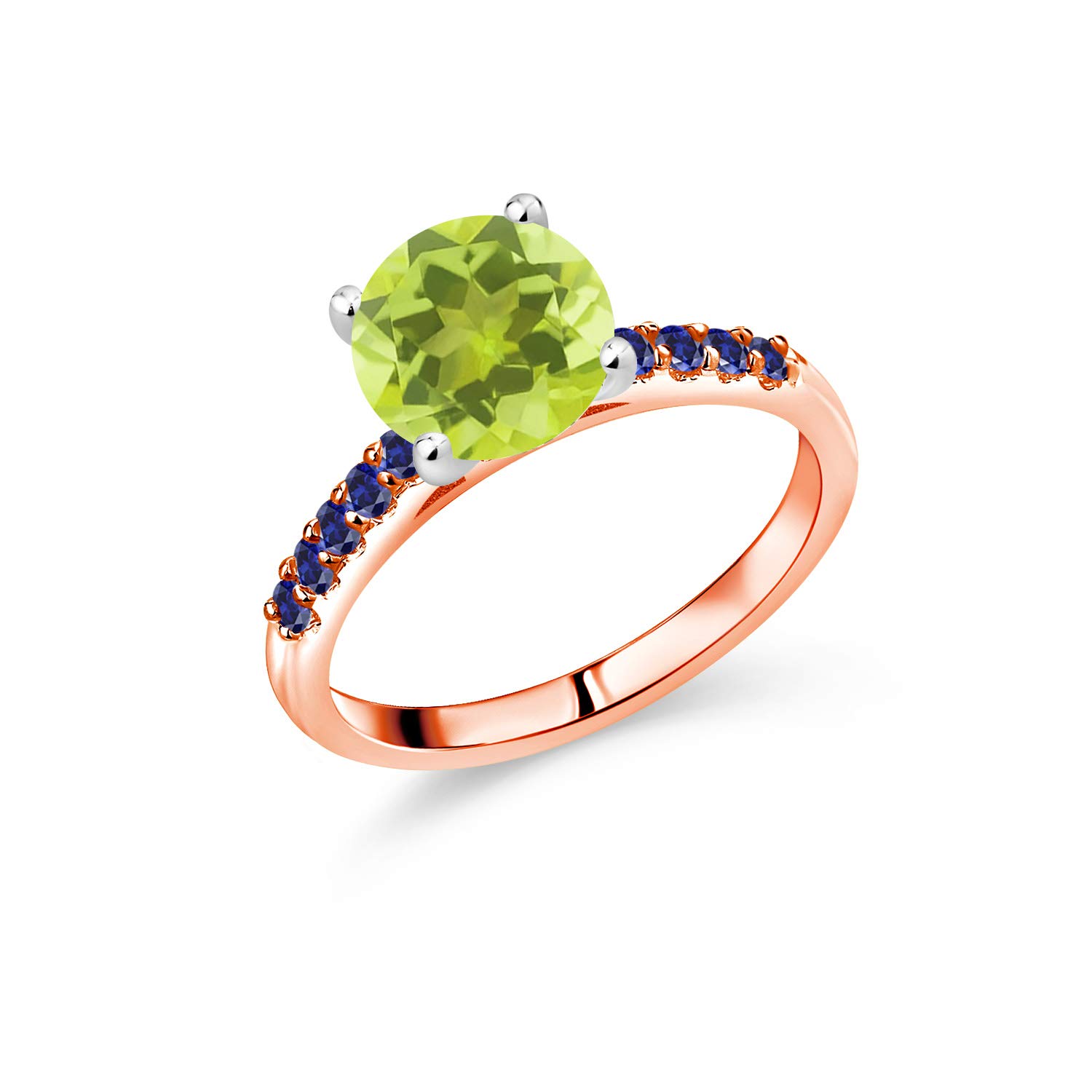 2.30 Ct Yellow Lemon Quartz & Blue Created Sapphire 10K Rose Gold Ring with White Gold Prongs - Elegant Birthstone Jewelry for Women, Perfect for Engagement, Anniversary & Special Occasions