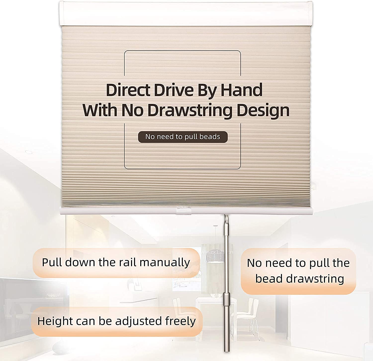 BERISSA Cordless Cellular Shades - No Drill No Tools Required, Blackout Jacquard Fabric Honeycomb Blinds for Windows, 16