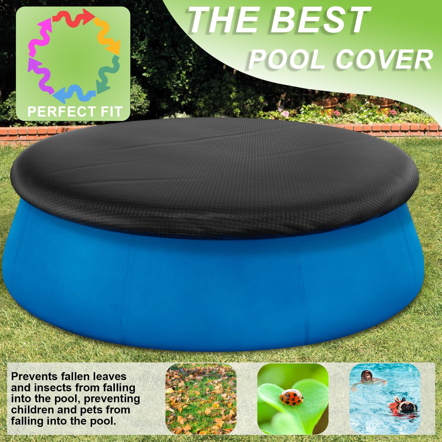 **CQQGO 10FT Round Inflatable Pool Cover - Waterproof, Dustproof, UV-Resistant Oxford Fabric for Outdoor Above Ground Pools - Prevents Leaves & Debris - Foldable & Durable (Perfect for Backyard, Patio, or Garden Use)**