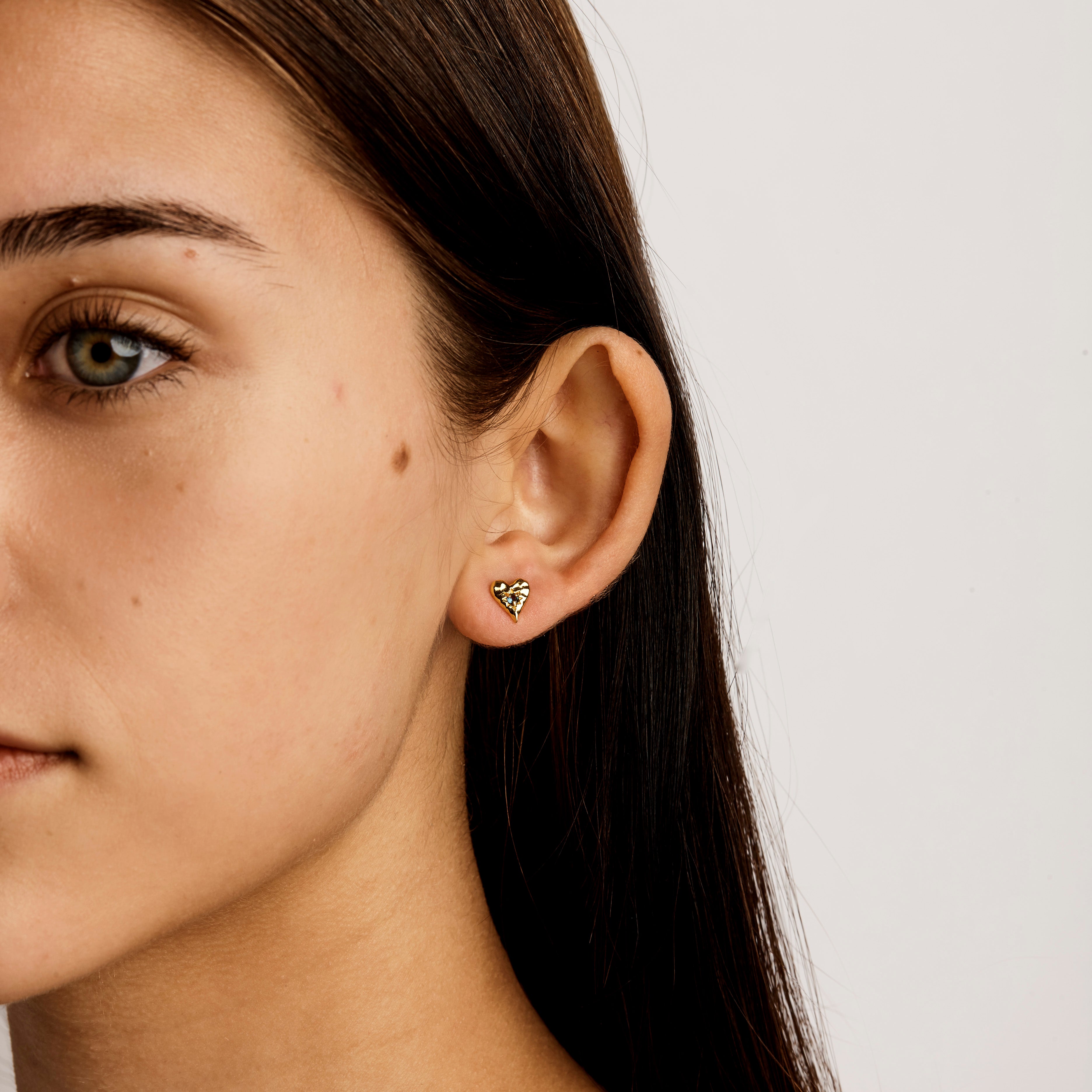 Love Heart London Blue Stud Earrings in Gold - Elegant Jewelry for Women, Perfect for Valentine's Day, Anniversary & Special Occasions