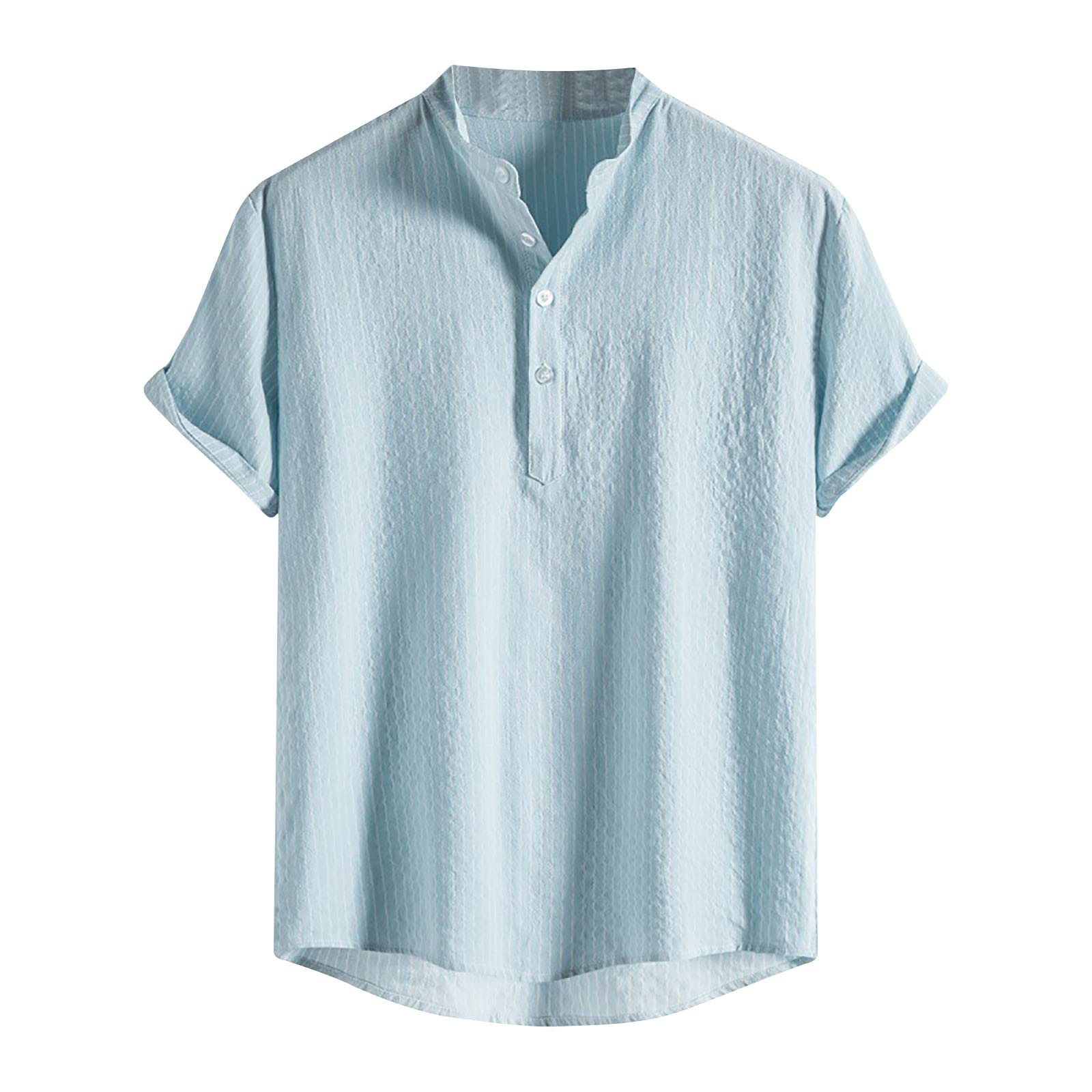 Men's Striped Henley Shirt Short Sleeve Cotton Blend Casual T-Shirt - Summer Button Up Top for Dads | Perfect for Outdoor Activities, Beach Trips & Casual Wear