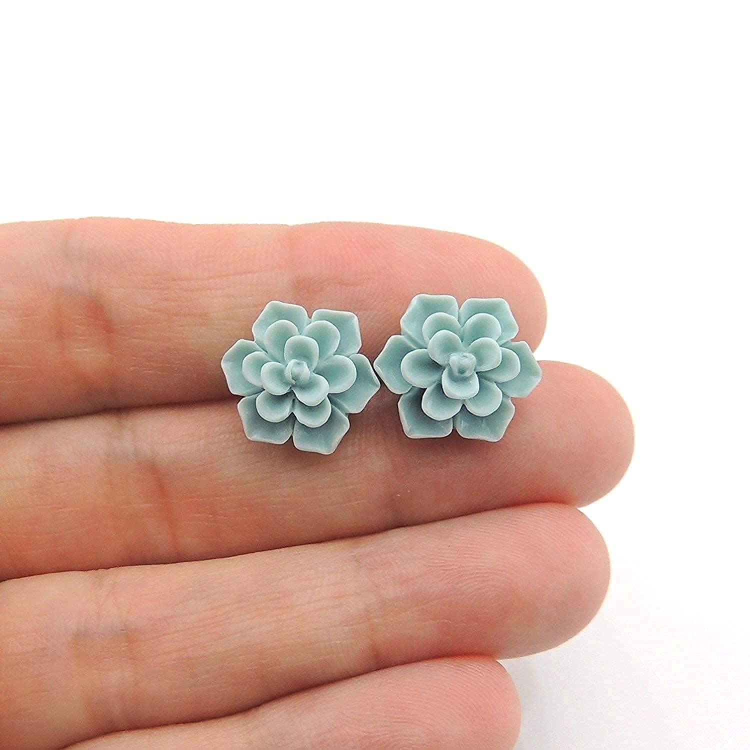 Hypoallergenic Succulent Earrings for Sensitive Ears - Aqua Color Pure Titanium Jewelry | Perfect for Daily Wear, Gift Giving & Special Occasions