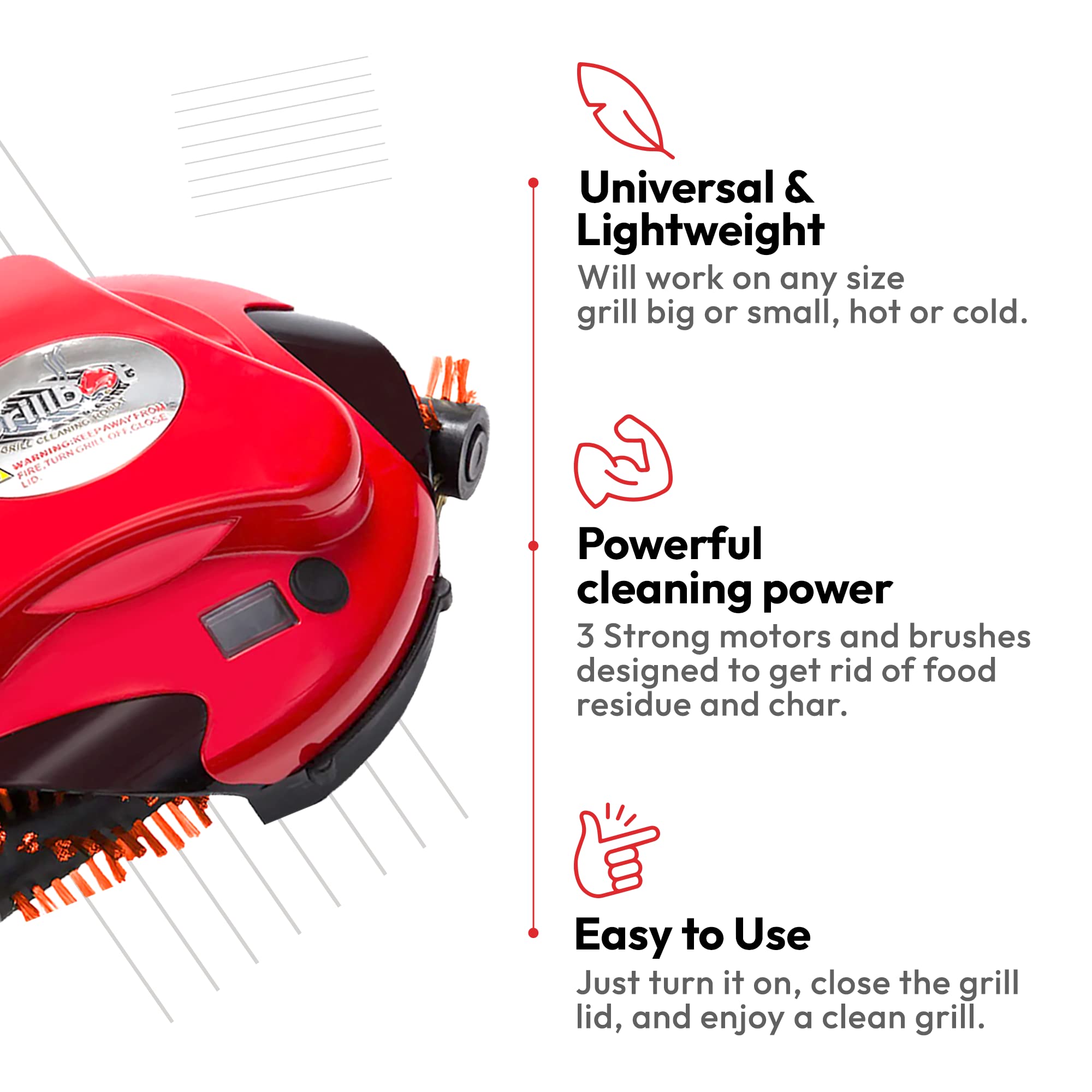 Grillbot Automatic BBQ Grill Cleaner Robot with Durable Nylon Brushes - Electric Grill Scraper & Brush for Outdoor Cooking Accessories (Red) - Perfect for Backyard BBQs, Camping & Patio Parties