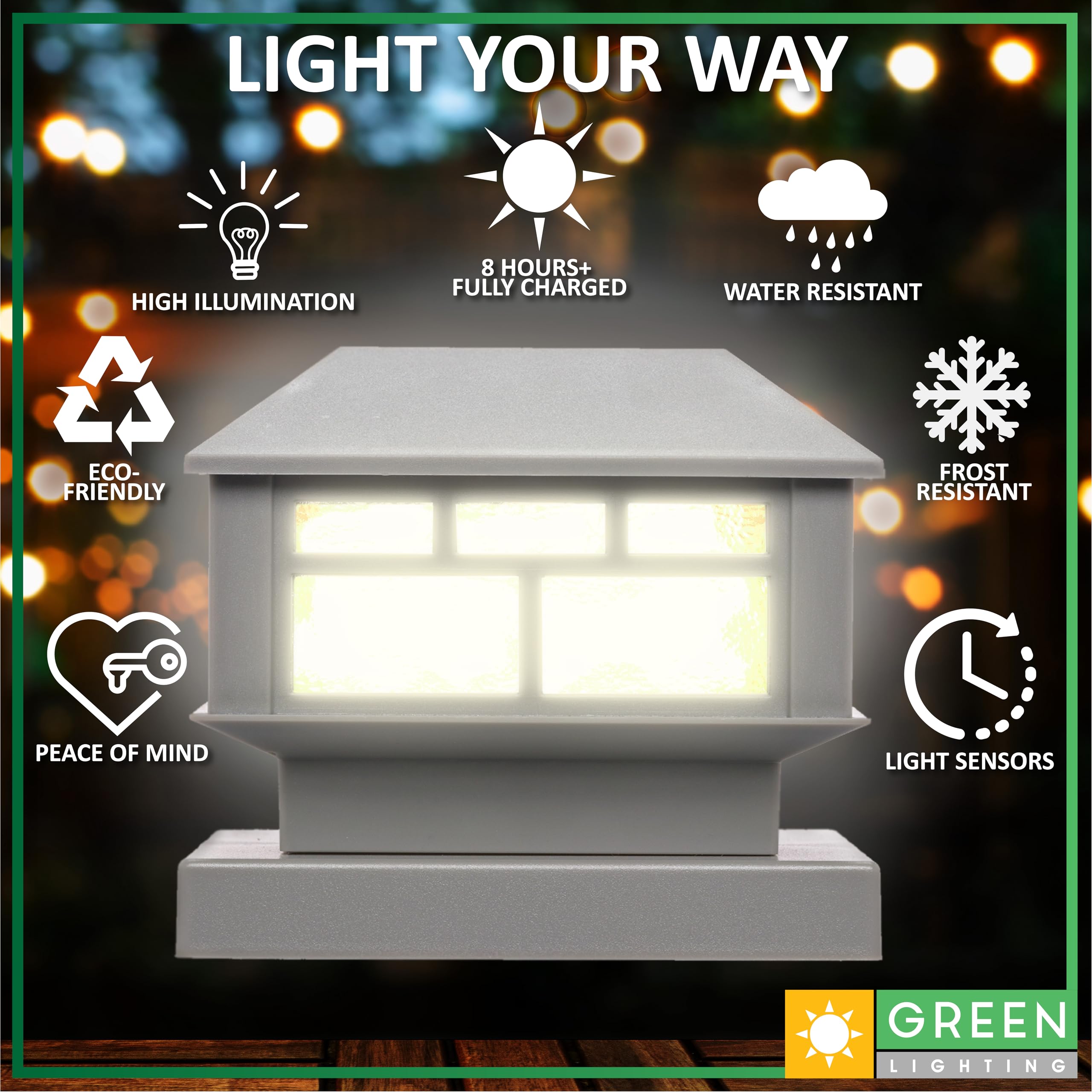 GreenLighting Solar Post Cap Lights 4x4 5x5 - Waterproof Outdoor Solar LED Fence Lights for Wood & Vinyl Posts - Modern Deck Lighting (2 Pack, Black) - Perfect for Patio, Garden, Pathway & Backyard Decoration
