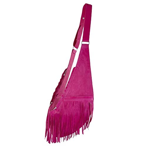 Stylish Fuchsia Leather Crossbody Bag with Full Fringe - Fashionable & Durable by SASH - Perfect for Parties, Travel & Everyday Use