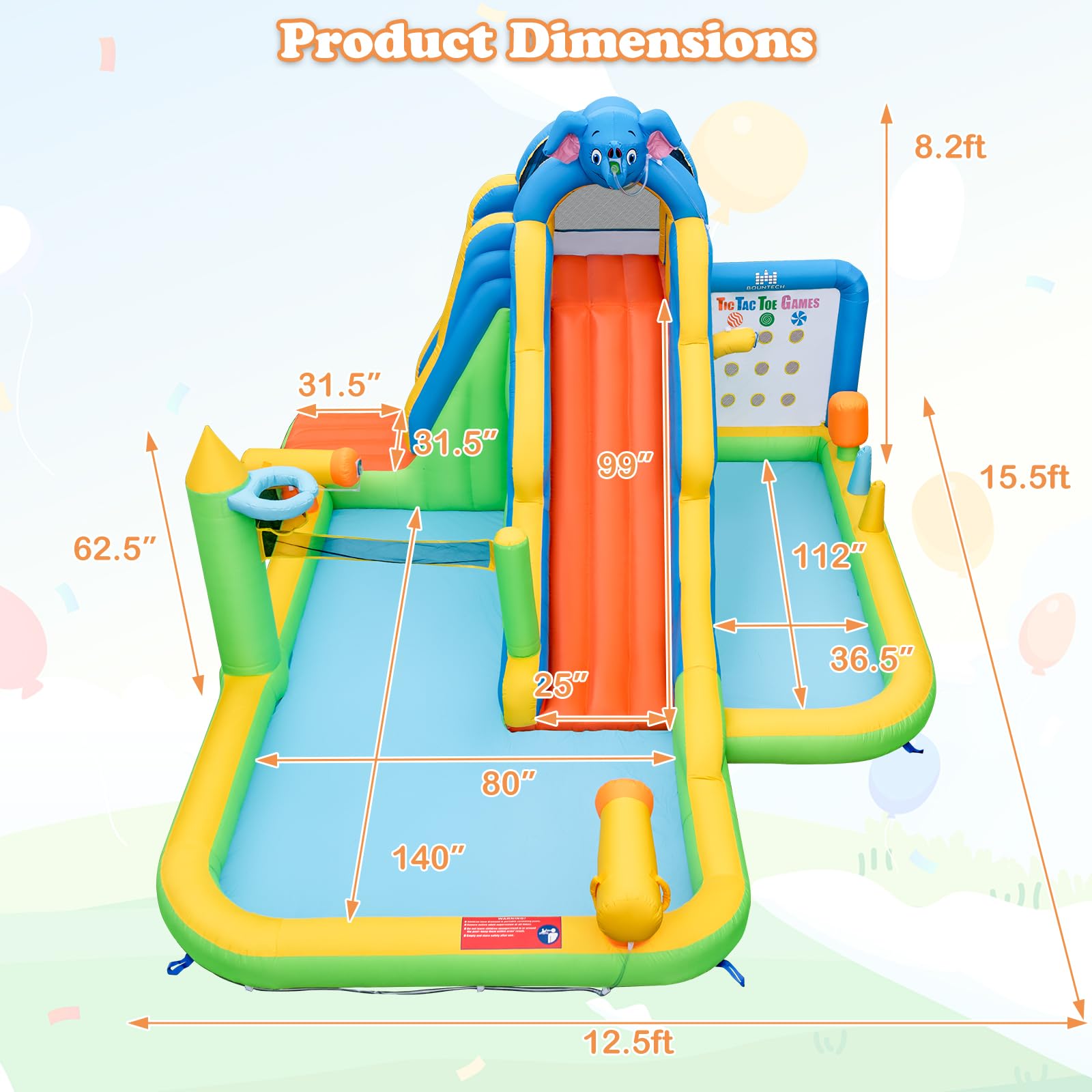 BOUNTECH Inflatable Water Slide Park - 12.5x15.5FT Mega Backyard Water Slide with Splash Pool, Tic Tac Toe Game & 680W Blower - Fun Outdoor Inflatable Water Slides for Kids & Adults - Perfect for Summer Parties, Birthday Gifts & Backyard Water Activities