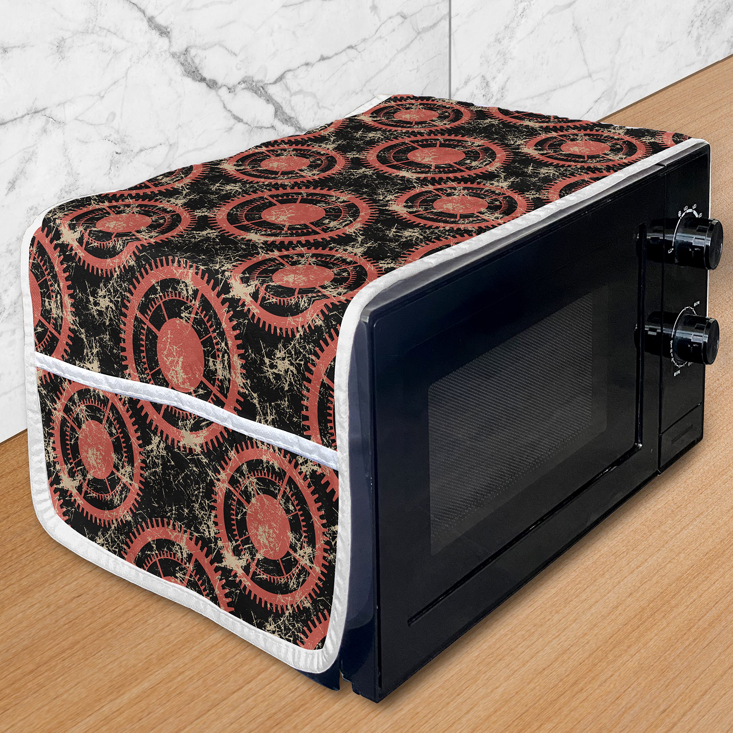 Ambesonne Steampunk Microwave Cover - Vintage Watch Mechanism & Geometric Grungy Design - Waterproof Kitchen Organizer with Pockets - 36