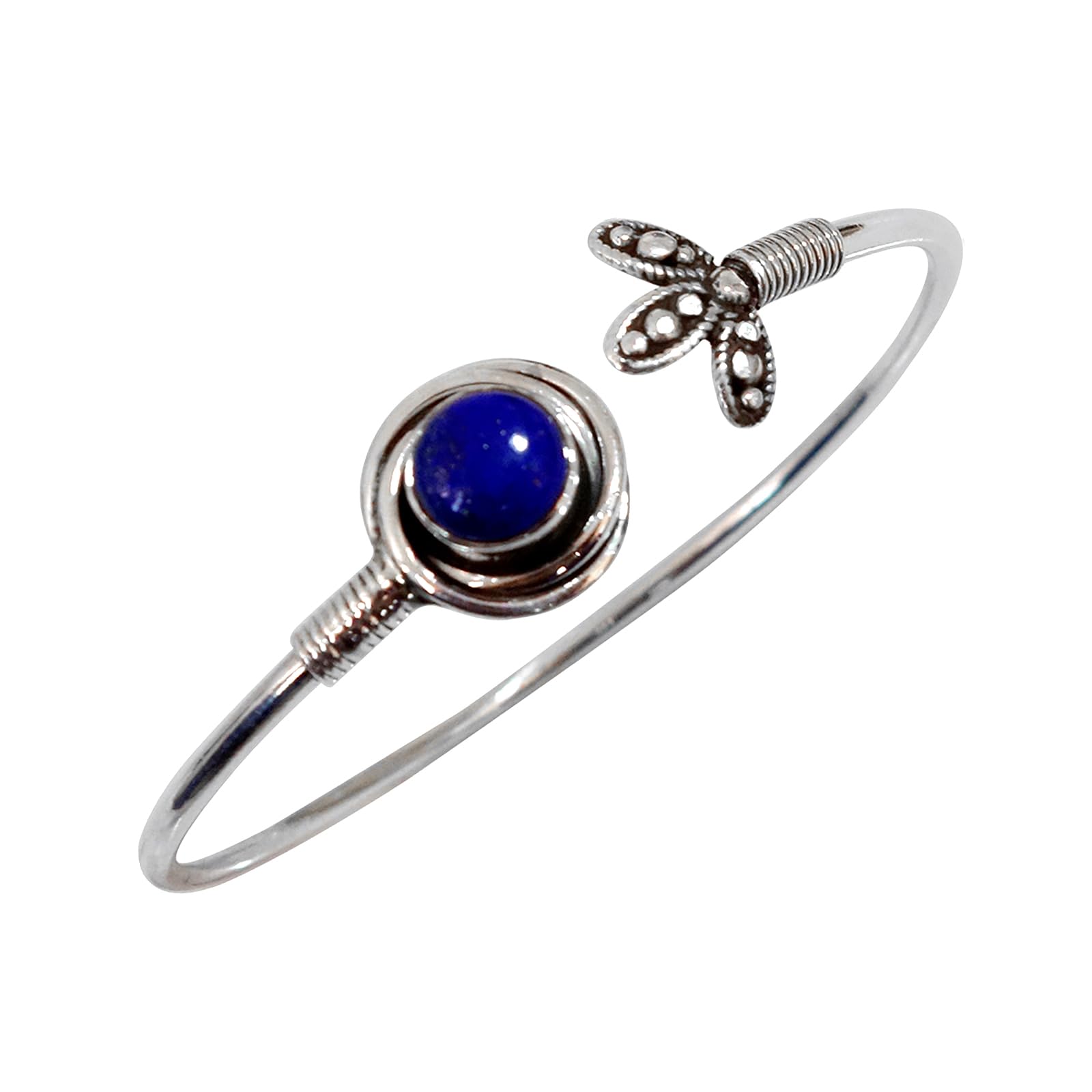 Lapis Lazuli Gemstone Handmade Adjustable Cuff Bracelet for Men & Women - 925 Sterling Silver Fashion Jewelry - Perfect Gift for Birthday, Anniversary & Special Occasions