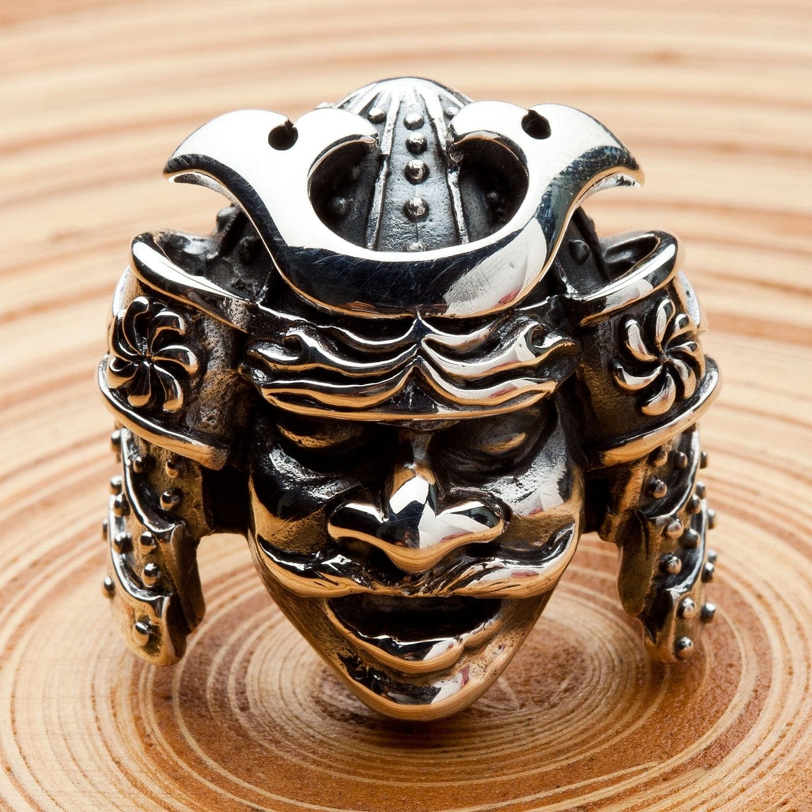 Japanese Samurai Mask Sterling Silver Ring - Handcrafted Samurai Warrior Jewelry for Men - Perfect for Cosplay, Halloween, and Unique Gift Giving