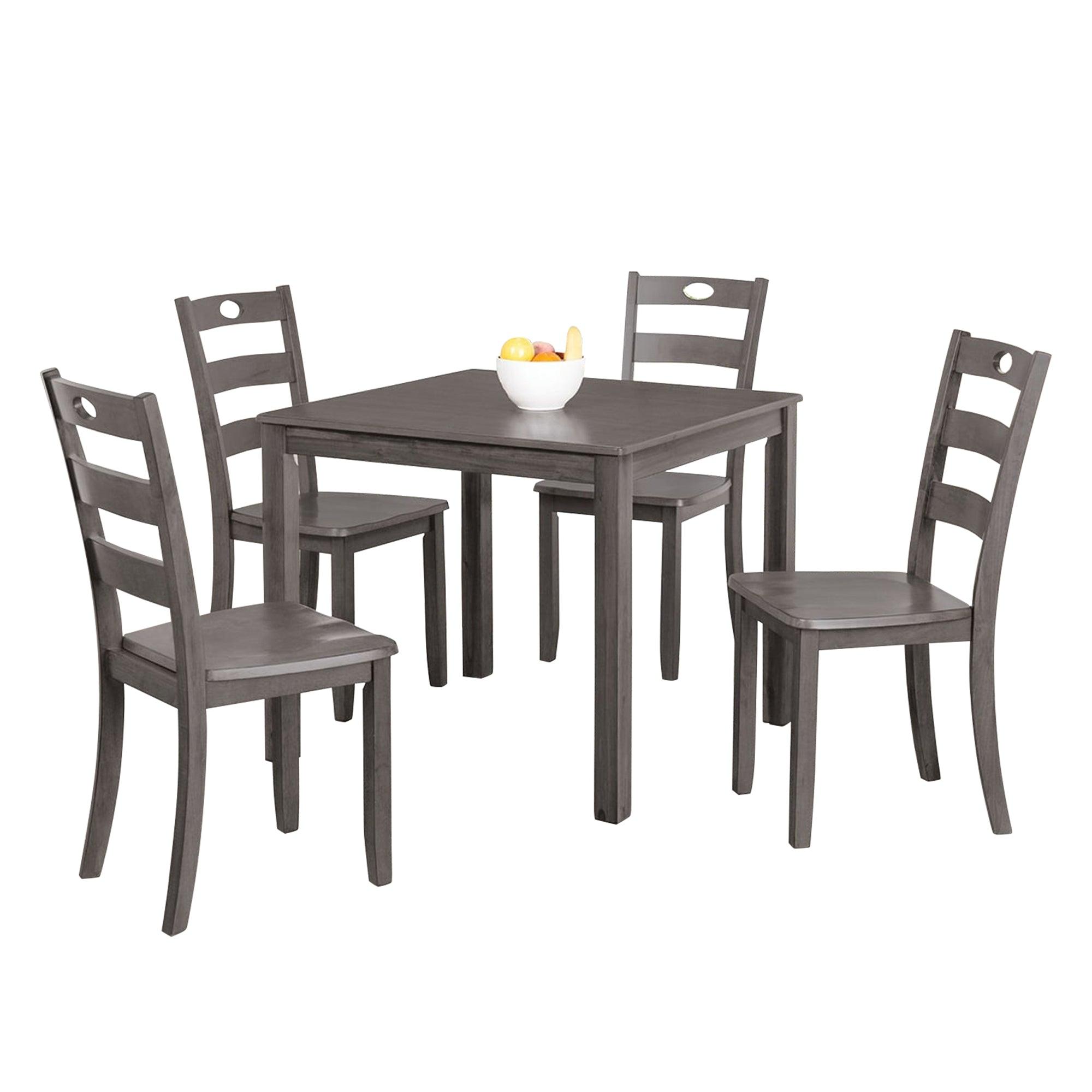 30H Solid Rubberwood 5-Piece Dining Table Set with Slat Back Chairs - Modern Kitchen & Dining Room Furniture for Family Gatherings