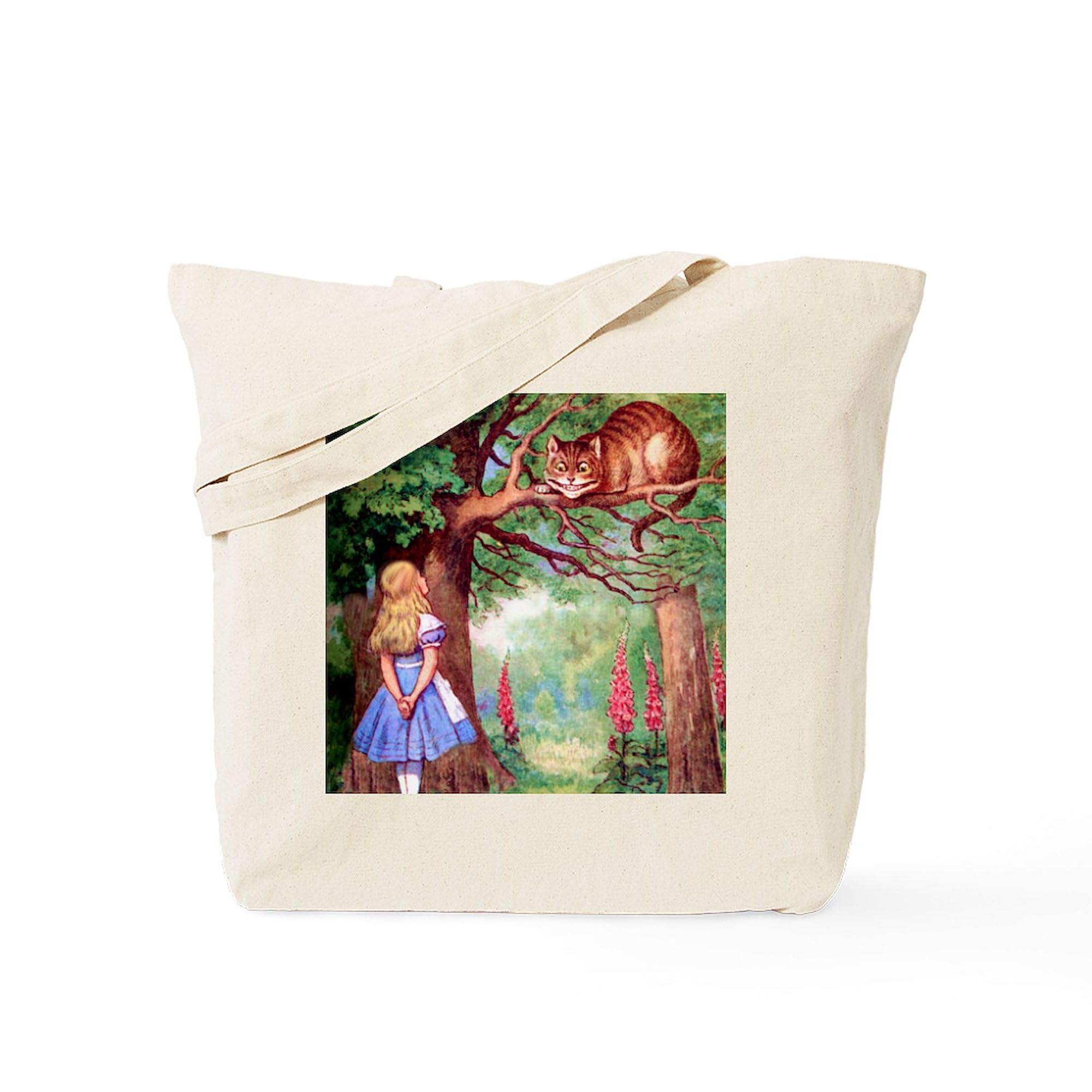 Alice & The Cheshire Cat Tote Bag - Natural Canvas Reusable Shopping Bag for Women, Groceries, Beach & Everyday Use | Eco-Friendly Cotton Tote