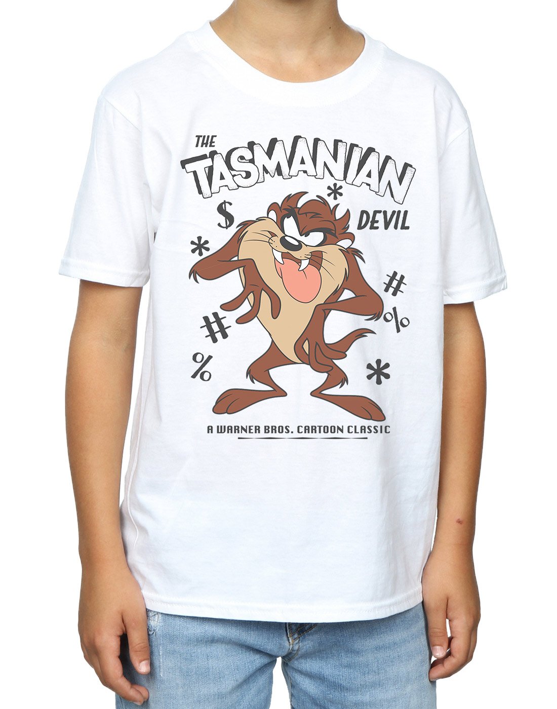 Vintage Looney Tunes Tasmanian Devil Graphic T-Shirt for Boys 7-8 Years - Soft Cotton White Tee - Perfect for School, Playdates & Cartoon Lovers