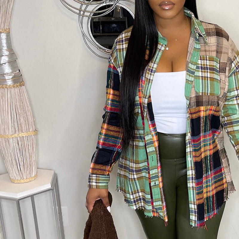 Stylish Multicolor Plaid Matching Loose Coat for Women - Trendy Oversized Longline Trench Coat with Pockets - Perfect for Fall, Winter, Office Wear & Casual Outfits