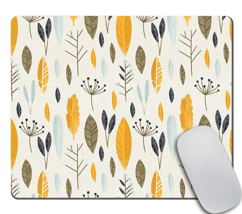 Leaf Print Mouse Pad - Autumn Floral Desk Mat with Yellow Floral Design | Non-Slip Office Mousepad, Perfect for Work, Gaming & Home Office Accessories