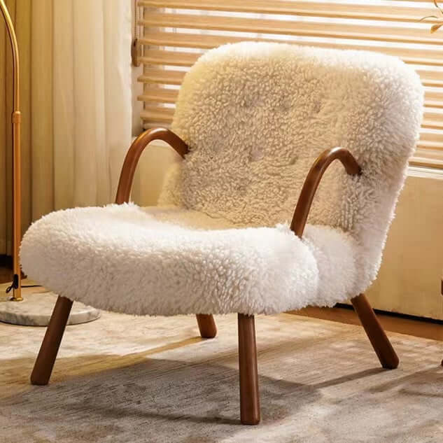 White/Khaki/Gray Boucle Sherpa Upholstered Rocking Chair - Solid Wood Accent Chair in Walnut Finish | Perfect for Living Room, Nursery & Cozy Reading Nook