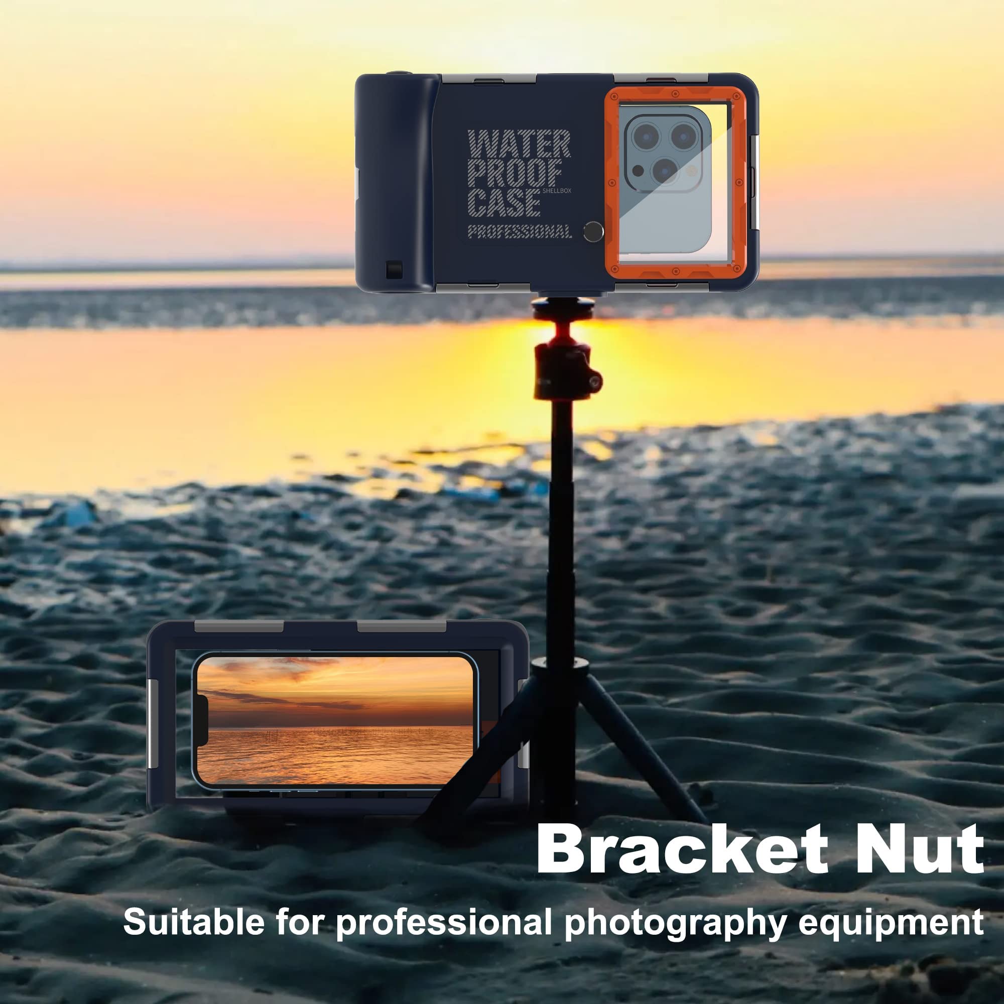 Professional Waterproof Phone Case for iPhone 16 Pro Max/15/14/13/12/11/Xr/X/Xs & Samsung Galaxy S24/S23-S21 Ultra - 50ft/15m Underwater Protection for Snorkeling, Diving & Scuba Photography - Blue & Orange Design