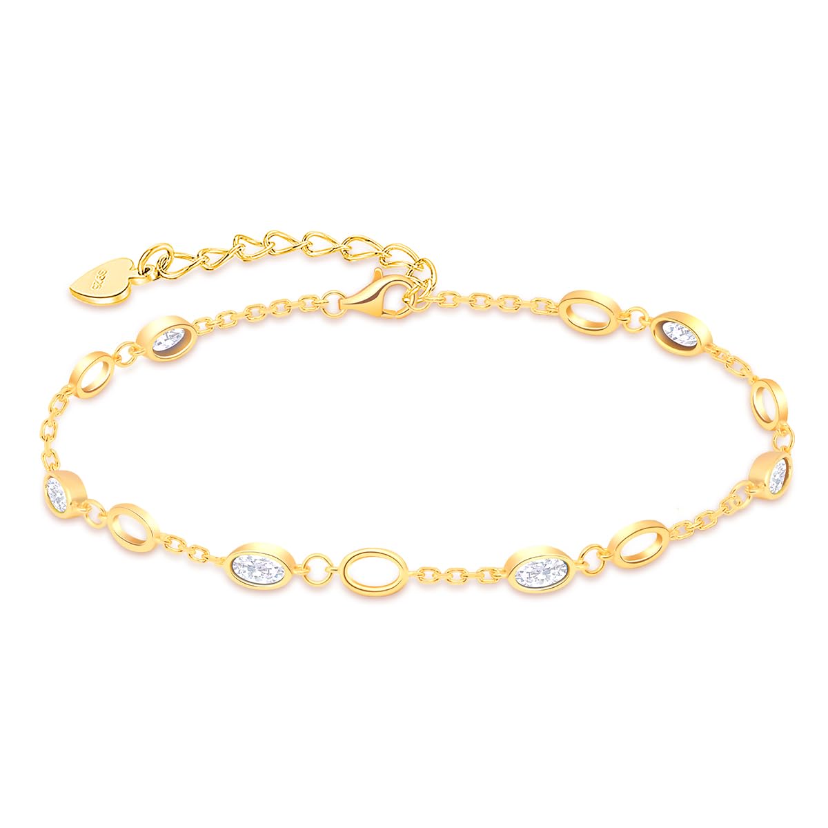 RIVIKO 925 Sterling Silver Gold Plated Birthstone Bracelet for Women - Adjustable Dainty Charm Link Bracelet, Anniversary Valentine's Christmas Birthday Gift for Her, Mom, Wife, Friend - Perfect for Everyday Wear, Special Occasions & Gift Giving