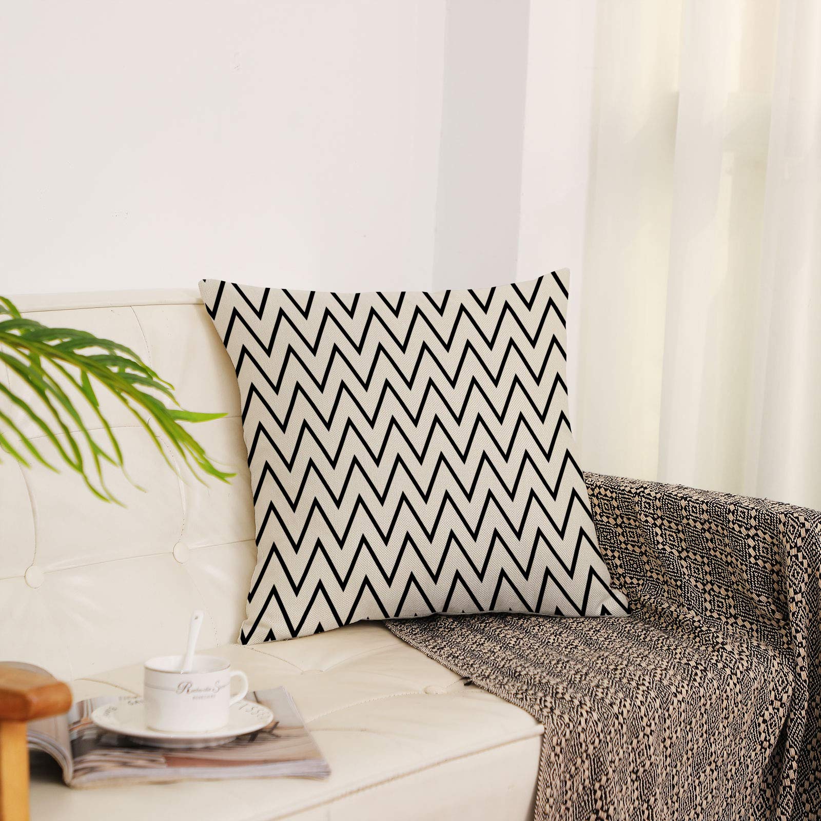 YeeJu 4-Pack Black and White Geometric Throw Pillow Covers - 20x20 Inch Cotton Linen Square Cushion Cases for Sofa, Couch, Bed & Outdoor Decor - Modern Home Accent Pillows for Living Room, Patio and Dorm