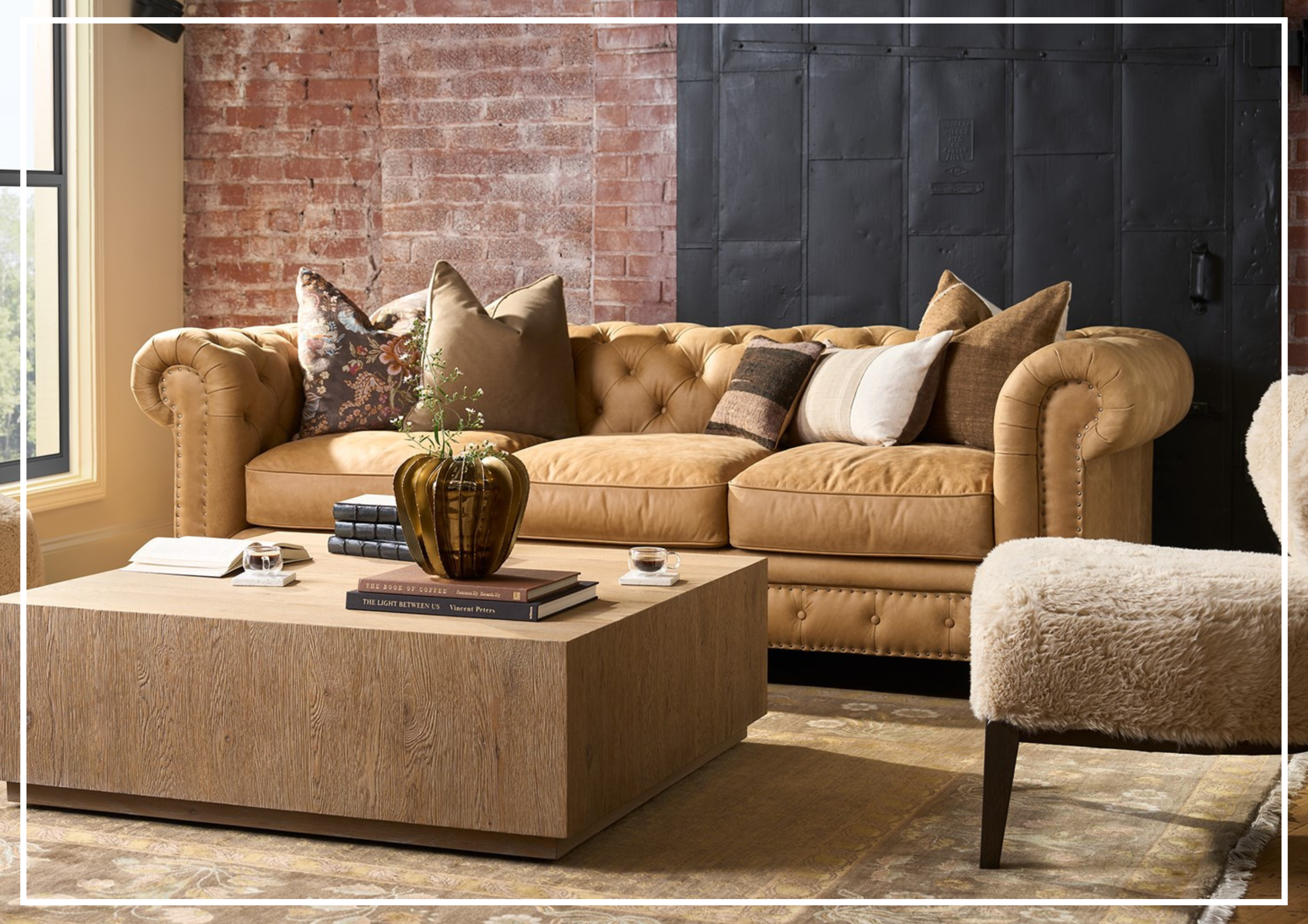 Universal Griffith Park Berkeley Leather Tufted Sofa with Rolled Arms - Premium Genuine Leather Living Room Couch for Modern Home, Office Lounge & Entertainment Spaces