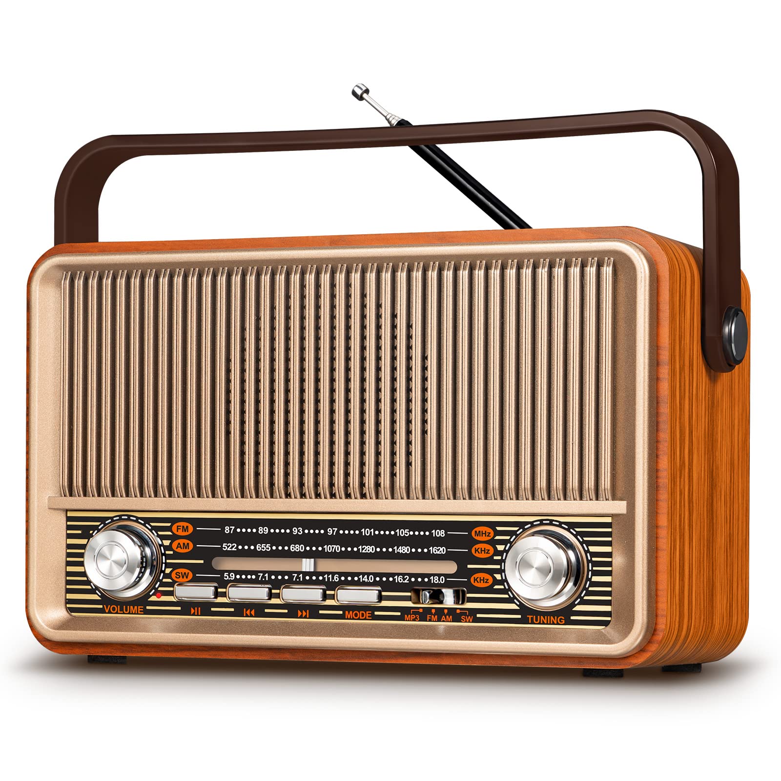 PRUNUS J-120 Portable AM/FM Radio with Bluetooth Speaker - Rechargeable Battery & Wall Plug Power, AUX/TF/USB Playback for Home, Outdoor, Emergency & Vintage Music Listening